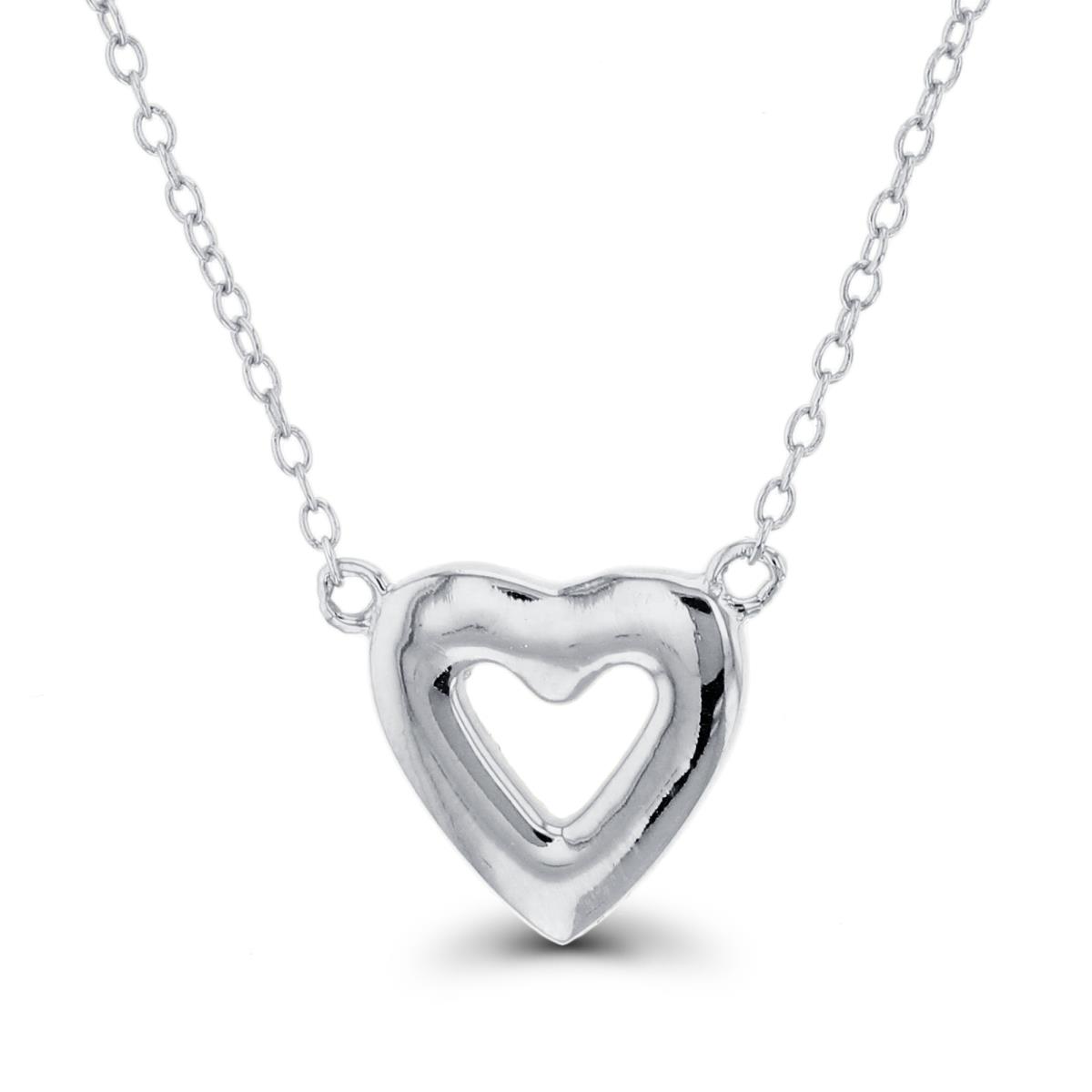 Sterling Silver Rhodium High Polish Open Heart 16+2"Necklace