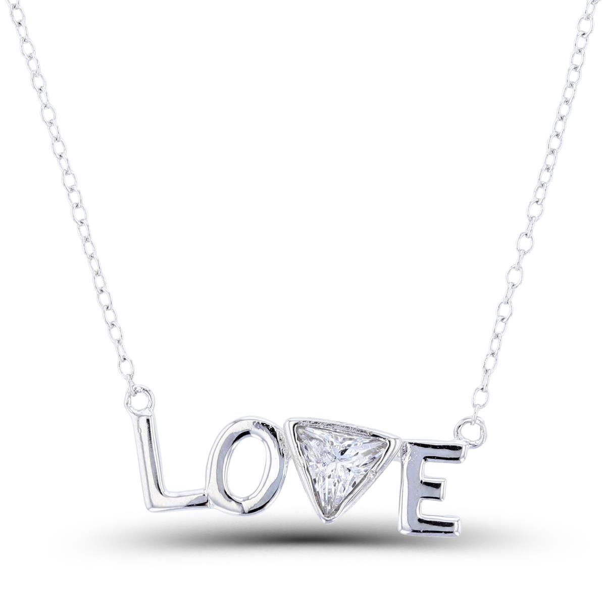 Sterling Silver Rhodium Bezel 5mm Trill White CZ "LOVE" 16+2"Necklace