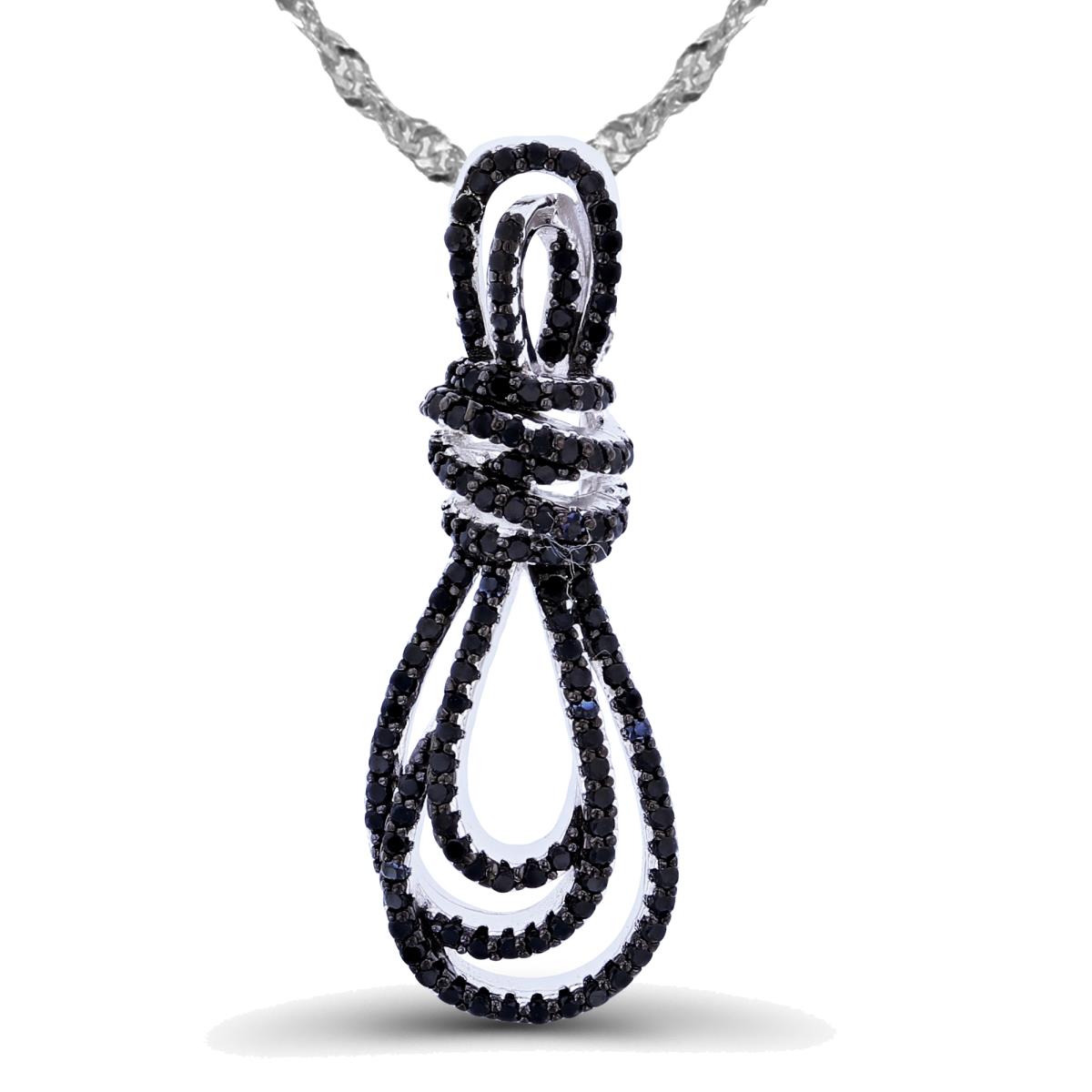 Sterling Silver Two-Tone Rnd Black Spinel Knot 18"+2" Necklace