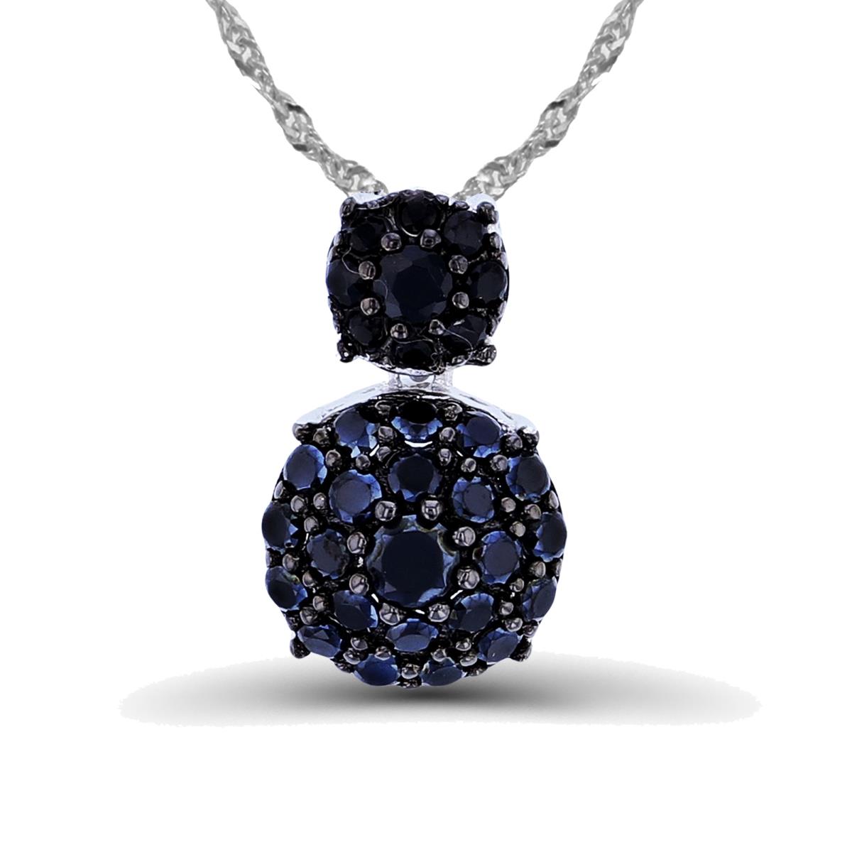 Sterling Silver Two-Tone Rnd Black Spinel Split Pave Puffy Circles 18"+2" Singapore Necklace