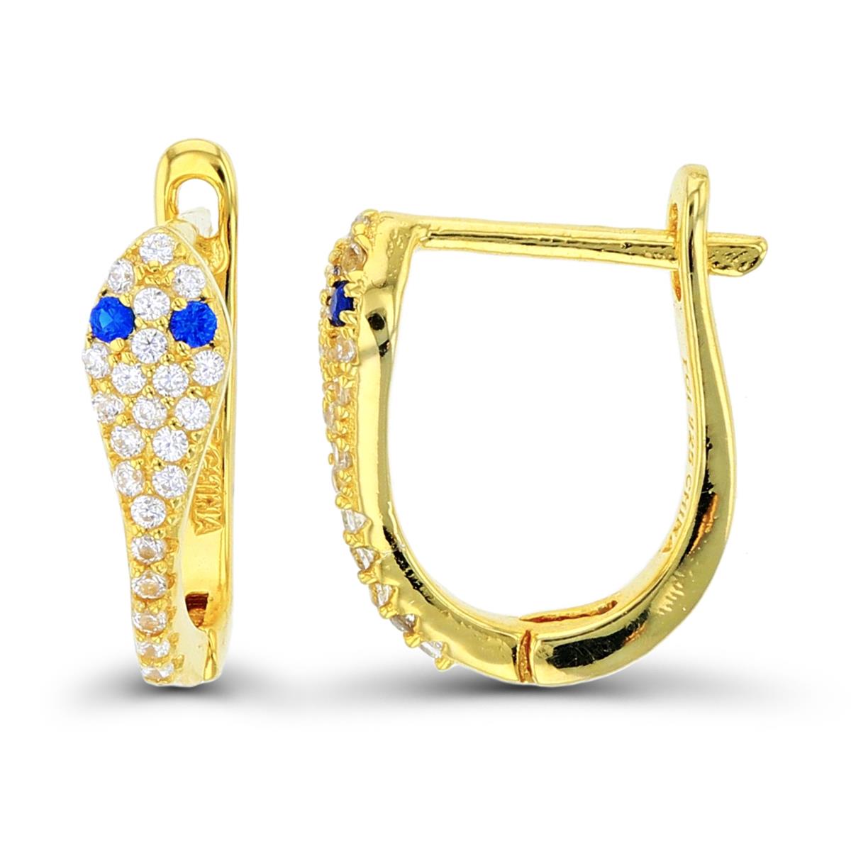Sterling Silver+1Micron Yellow Gold Rnd White CZ & #113 Blue Spinel Snake Earrings