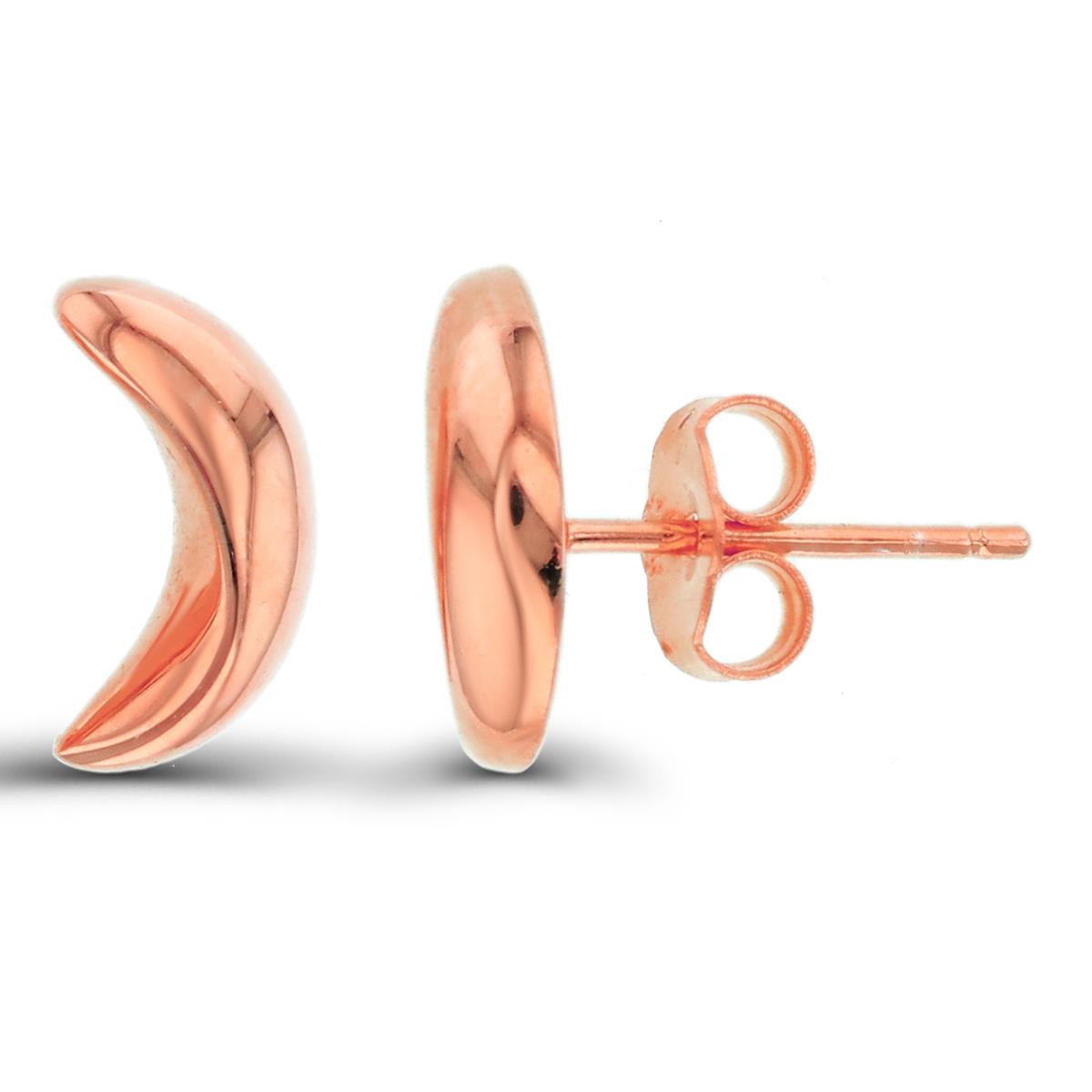 Sterling Silver+1Micron Rose Gold High Polish DC Moon  11.7X6 Studs