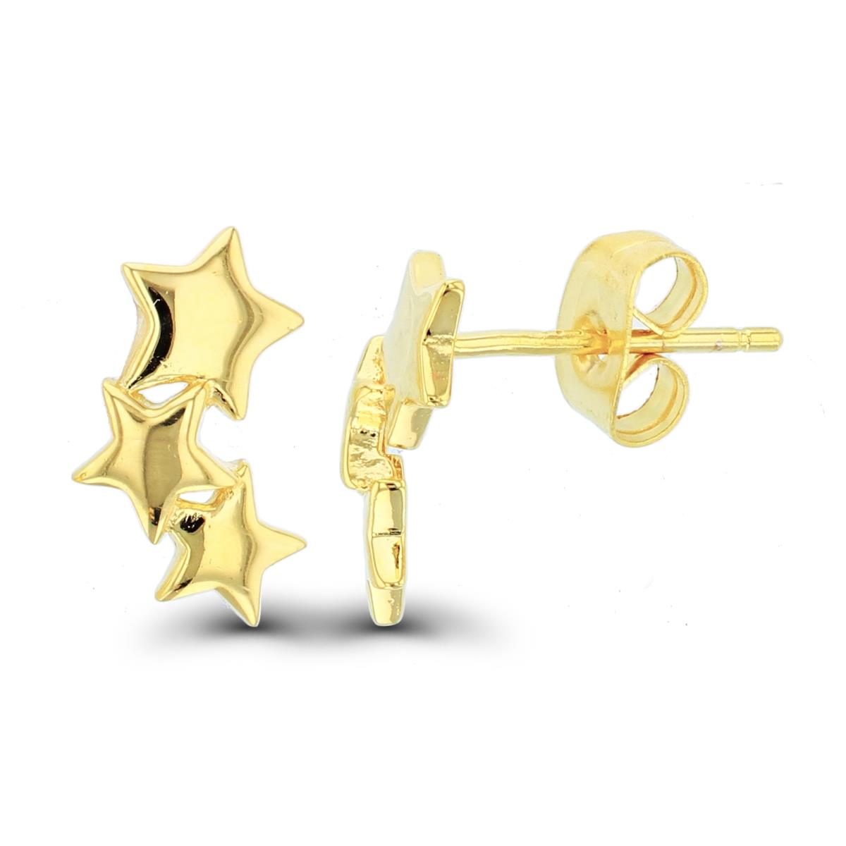 Sterling Silver+1Micron Yellow Gold High Polish 3-Stars  12.5X7.5mm Studs