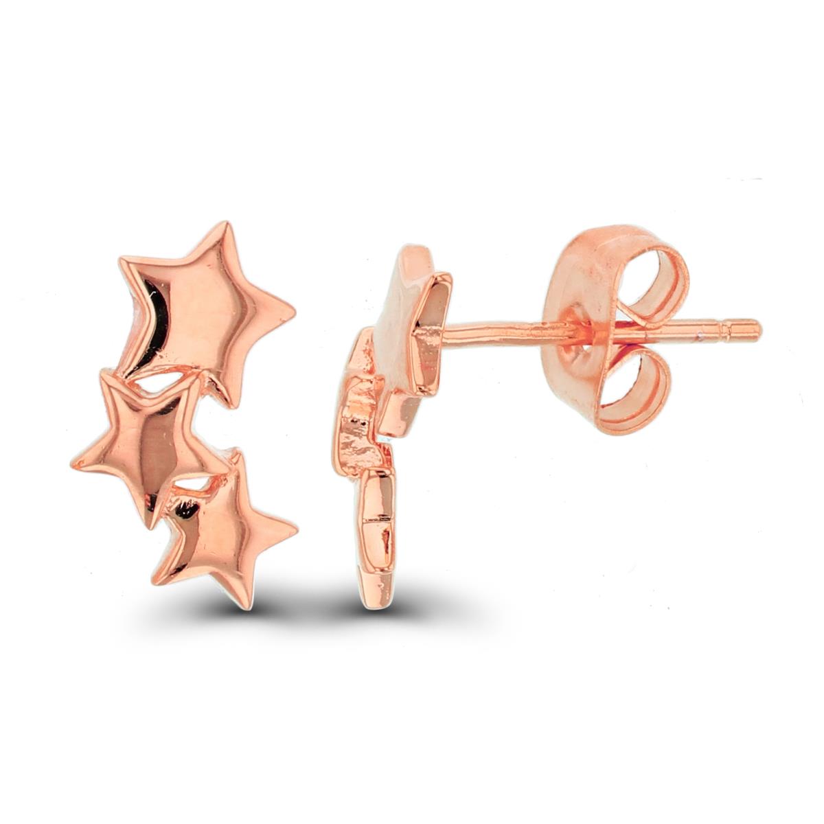 Sterling Silver+1Micron Rose Gold High Polish 3-Stars 12.5X7.5mm  Studs