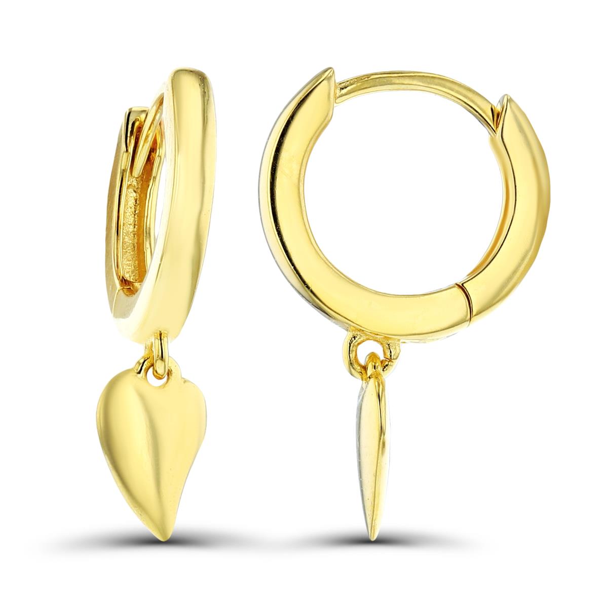 Sterling Silver+1Micron Yellow Gold High Polish Cross/Heart Dangling on 12x2mm Huggie Earrings