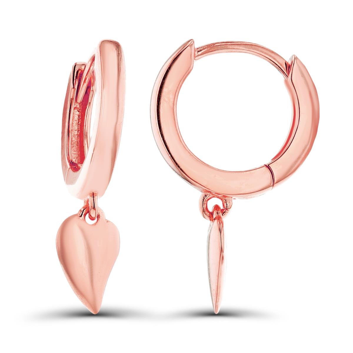 Sterling Silver+1Micron Rose Gold High Polish Cross/Heart Dangling on 12x2mm Huggie Earrings