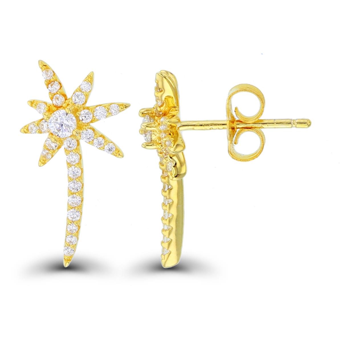 Sterling Silver+1Micron Yellow Gold Rnd White CZ Palm Tree Stud Earrings