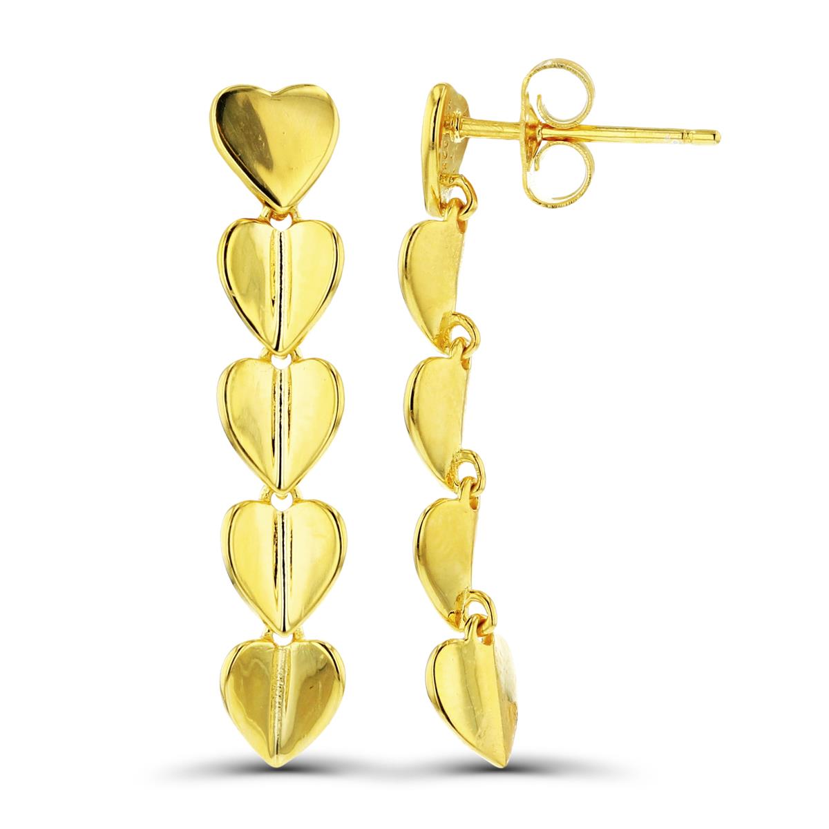 Sterling Silver+1Micron Yellow Gold High Polish DC Vertical Hearts Row Dangling Earrings
