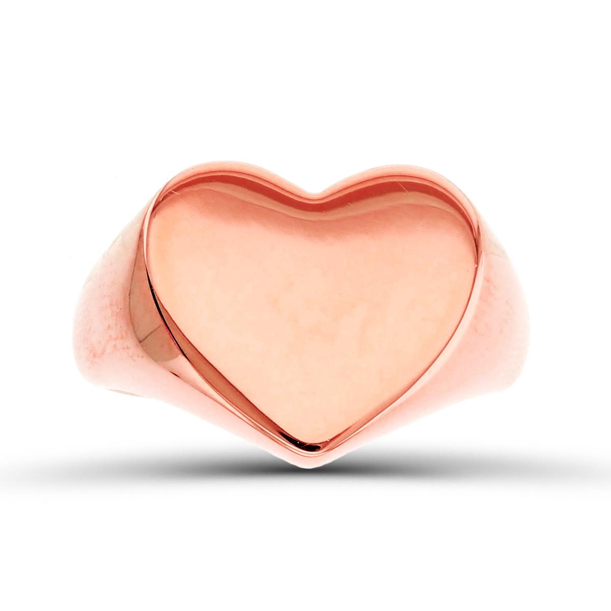 Sterling Silver+1Micron Rose Gold High Polish  Signet 13.5x15mm  Heart Ring 