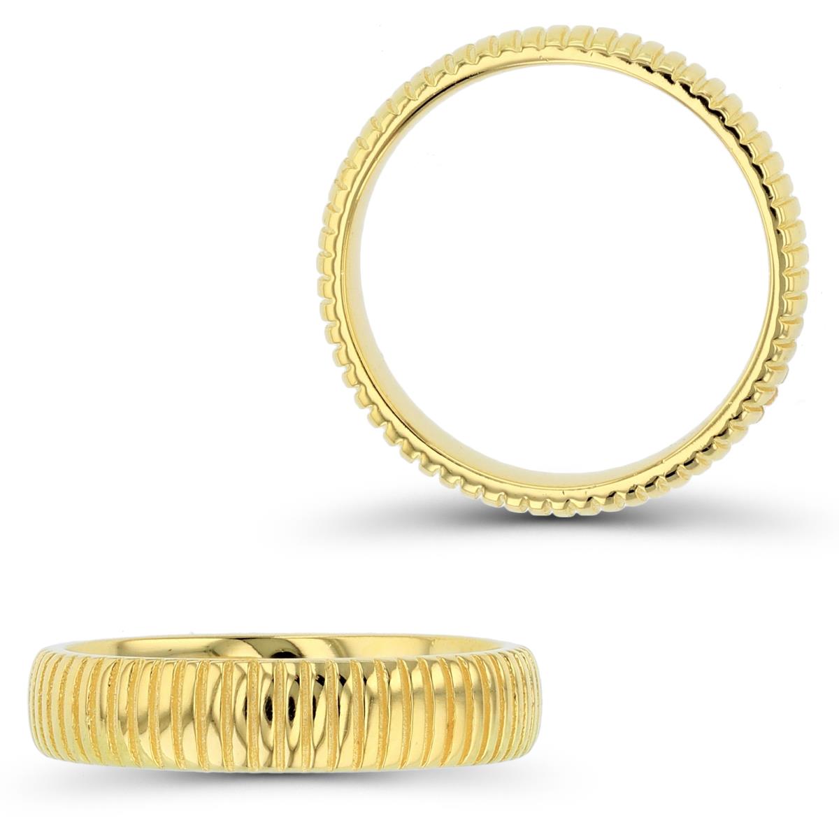 Sterling Silver+1Micron Yellow Gold Textured Spring Puffy Band