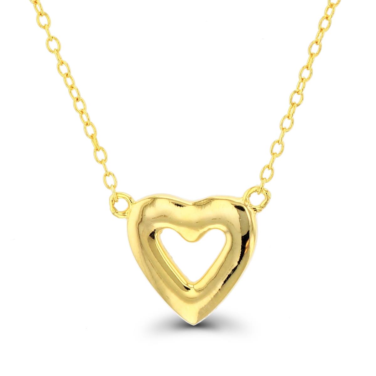 Sterling Silver+1Micron Yellow Gold High Polish Open Heart 16+2"Necklace