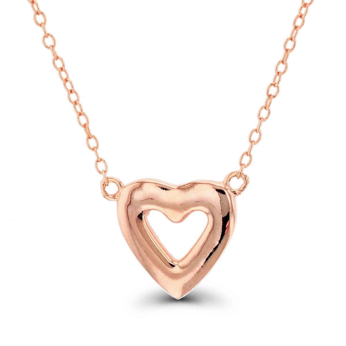 Sterling Silver+1Micron Rose Gold High Polish Open Heart 16+2"Necklace