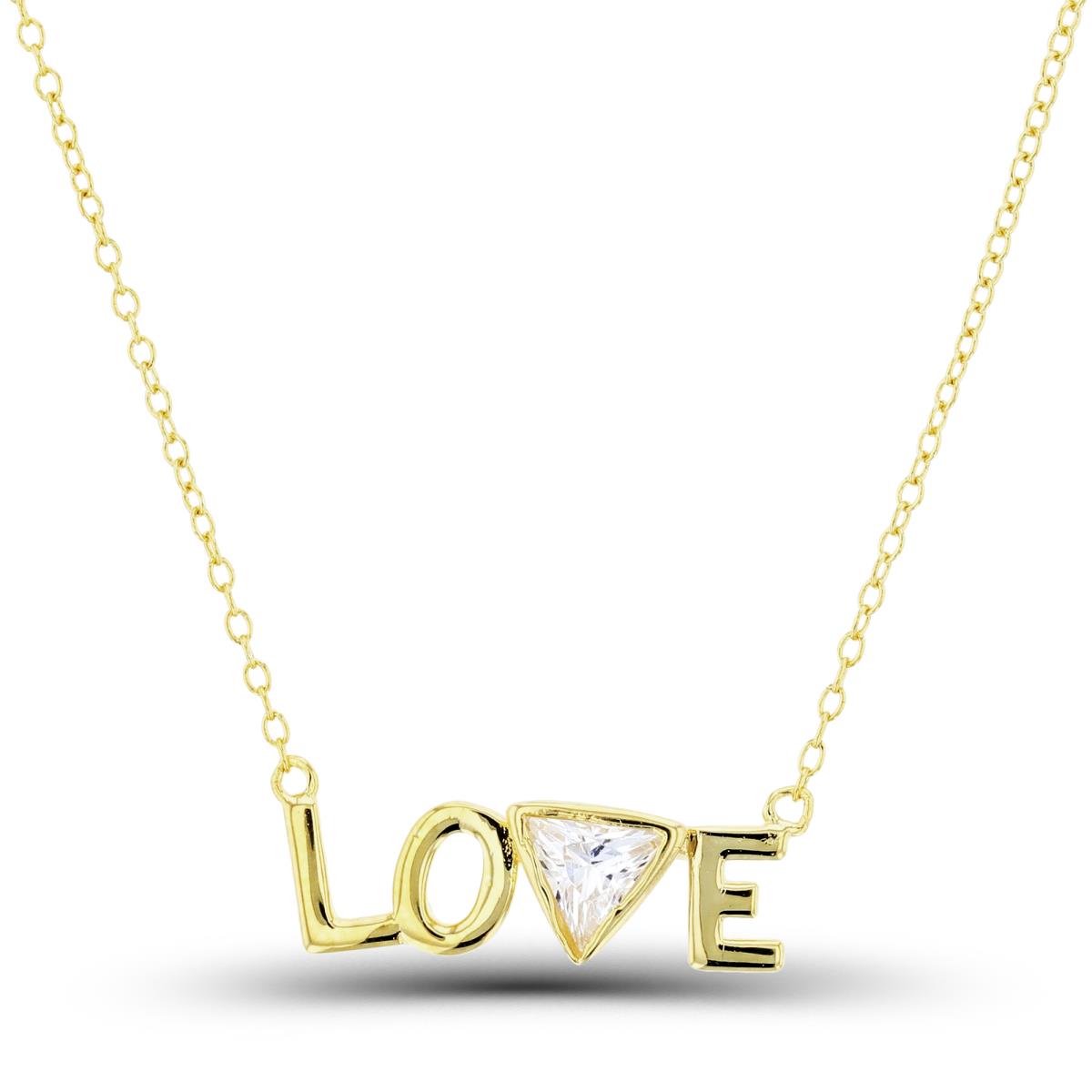 Sterling Silver+1Micron Yellow Gold Bezel 5mm Trill White CZ "LOVE" 16+2"Necklace