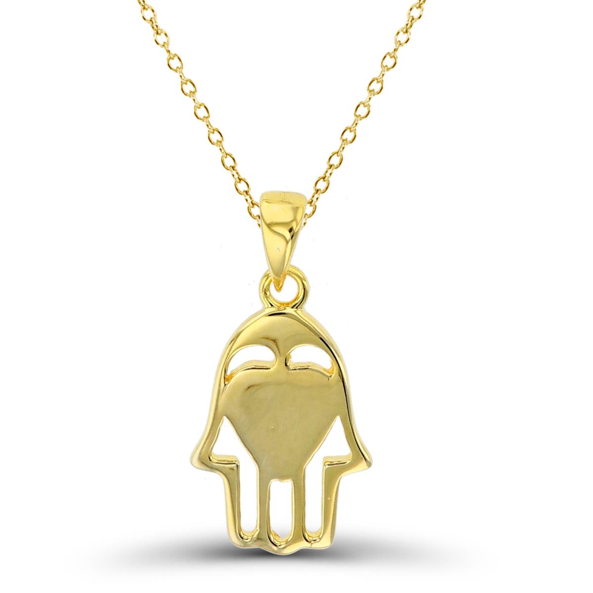 Sterling Silver+1Micron Yellow Gold High Polish Hamsa18"Necklace