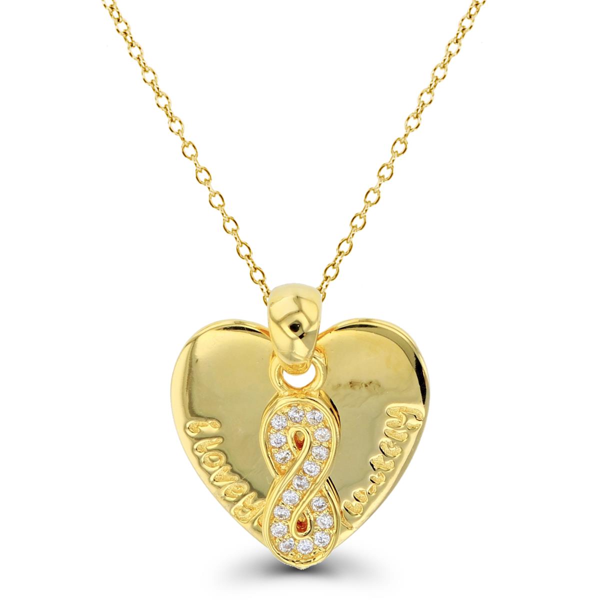 Sterling Silver+1Micron Yellow Gold Rnd White CZ Infinity &" I Love You Infinitely"High Polish Heart 18"Necklace