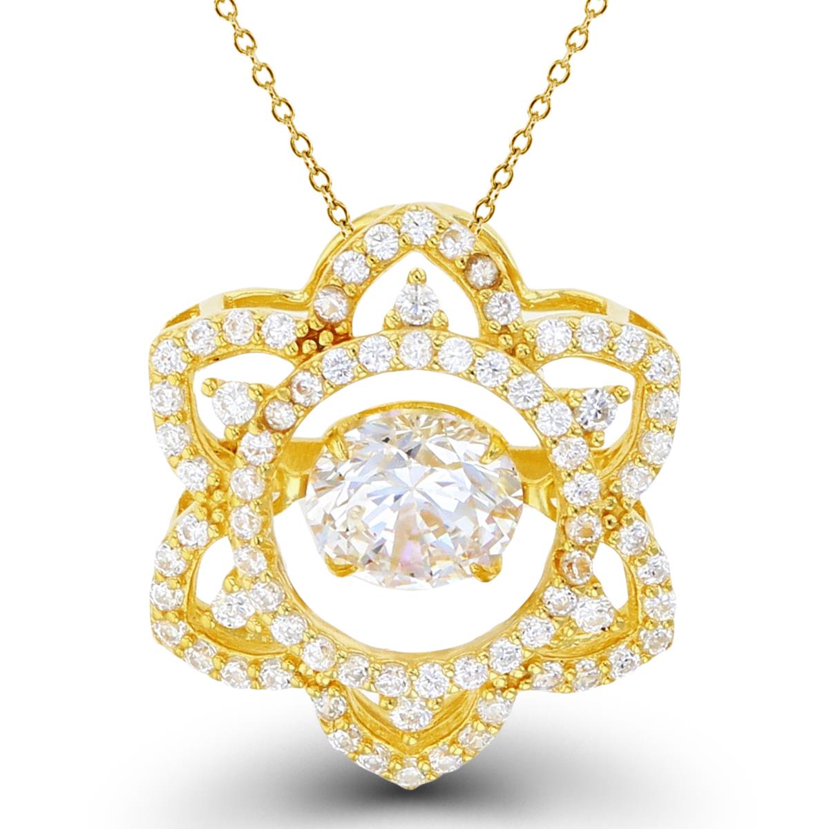 Sterling Silver+1Micron Yellow Gold 6mm Rnd White CZ Dancing in Flower 18"Necklace