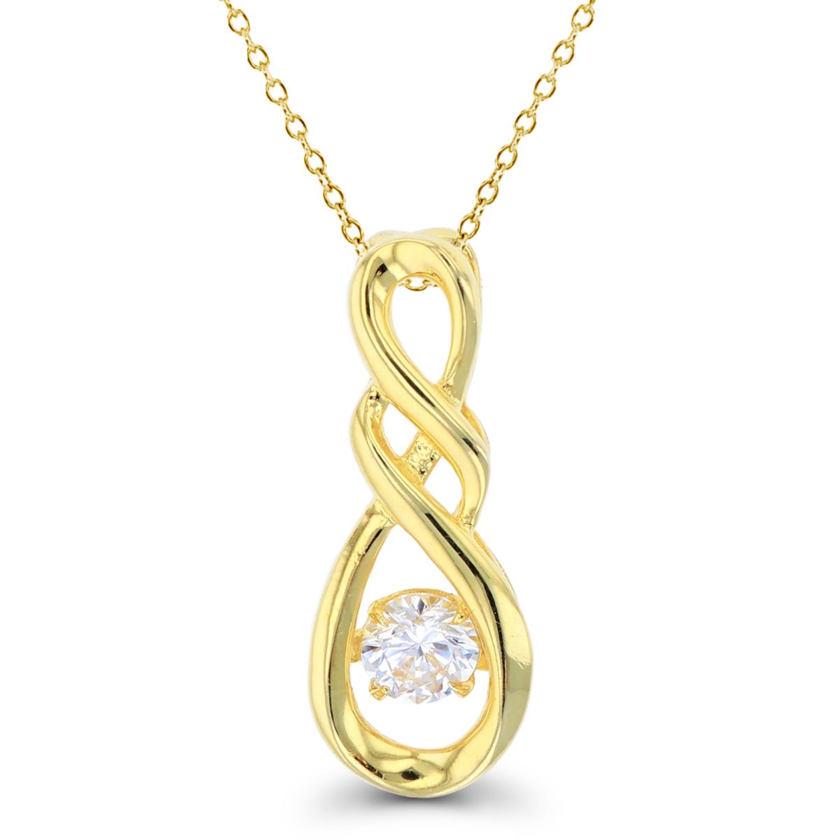Sterling Silver+1Micron Yellow Gold 5mm Rnd White CZ Dancing in Vertical Infinity 18"Necklace