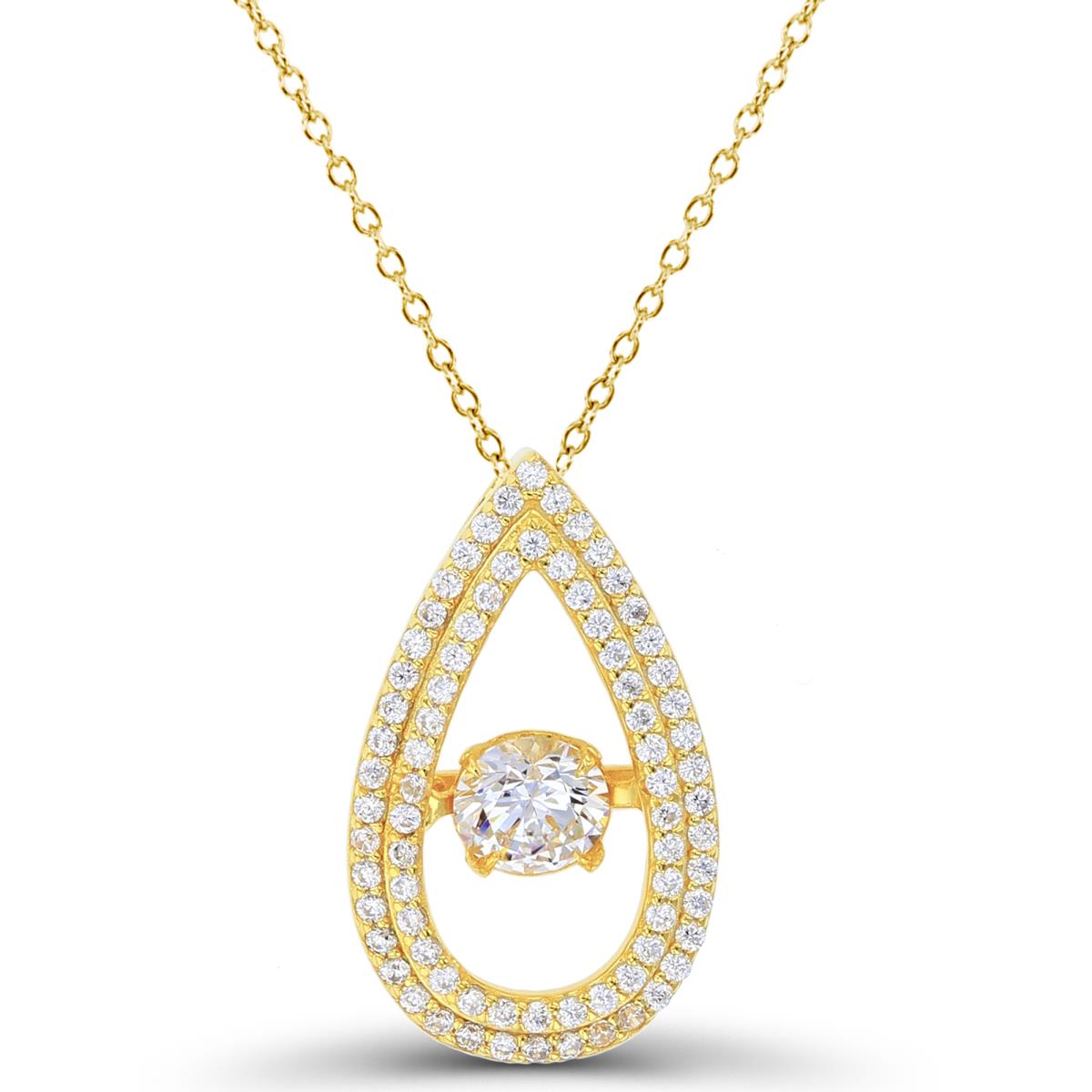Sterling Silver+1Micron Yellow Gold 5mm Rnd White CZ Dancing in Double Row Open PS-shape 18"Necklace
