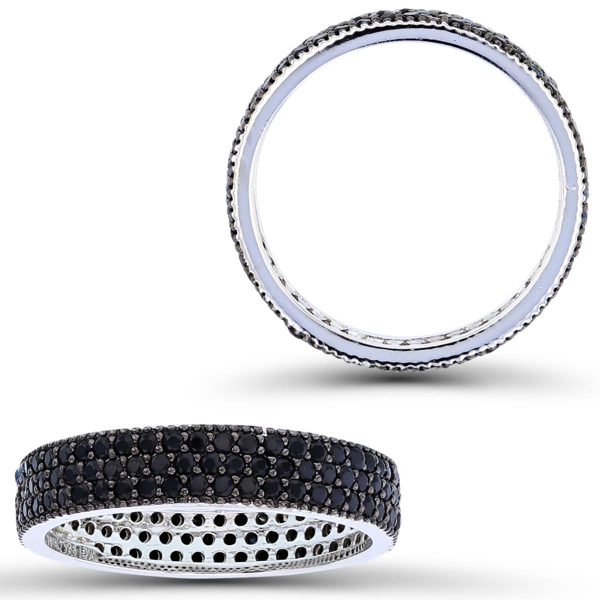Sterling Silver Two-Tone Rnd Black Spinel Pave Eternity Band
