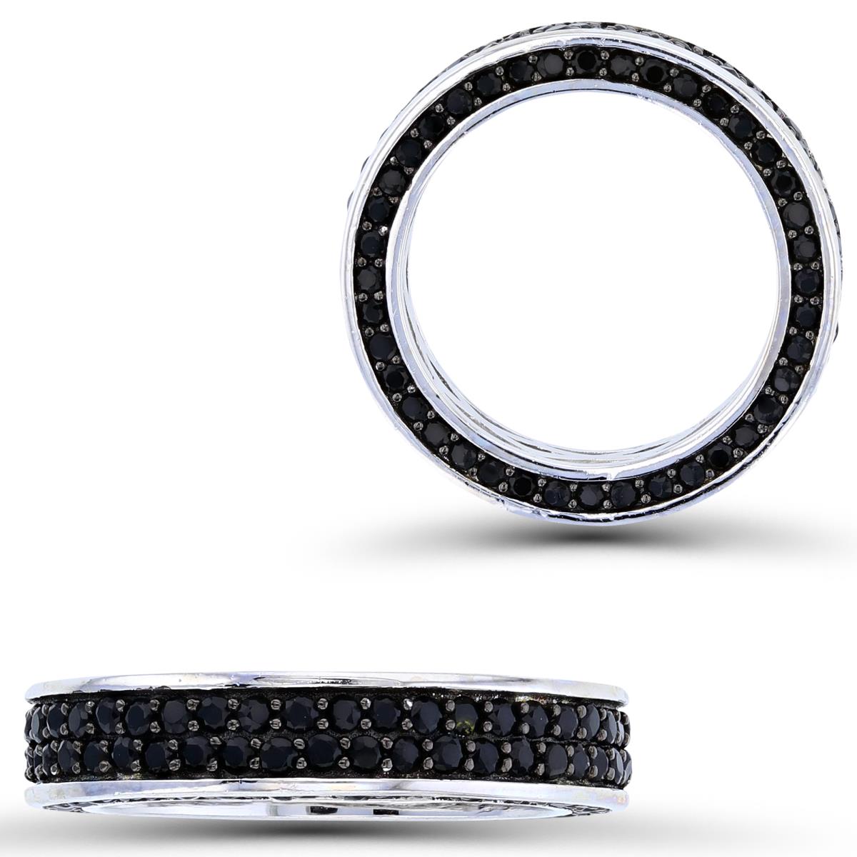 Sterling Silver Two-Tone Top & Sides Rnd Black Spinel Pave Eternity Band