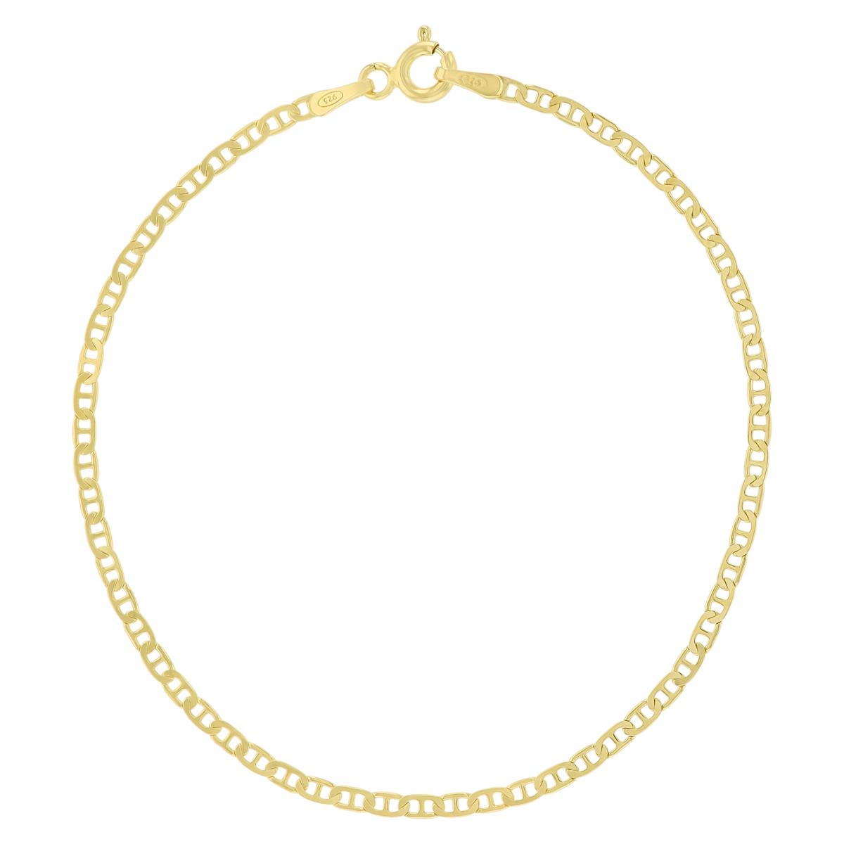 Sterling Silver Yellow 2.00mm 050 Flat Mariner 9" Chain