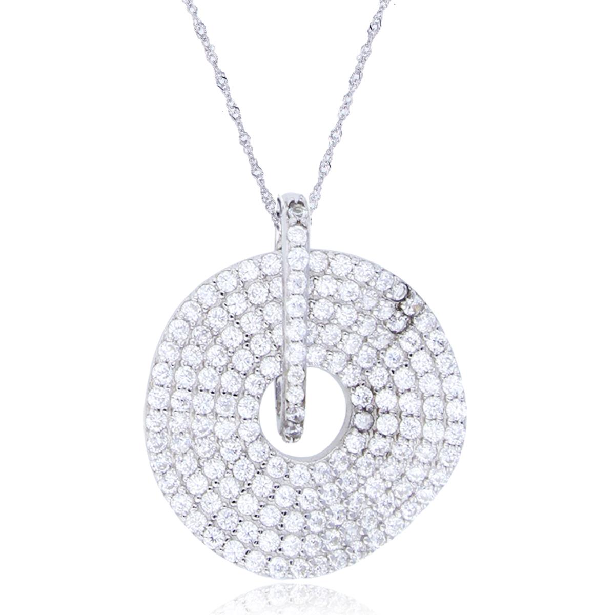 Sterling Silver Rhodium Rnd CZ Pave Multirow Circle 18+2"Singapore Chain Necklace