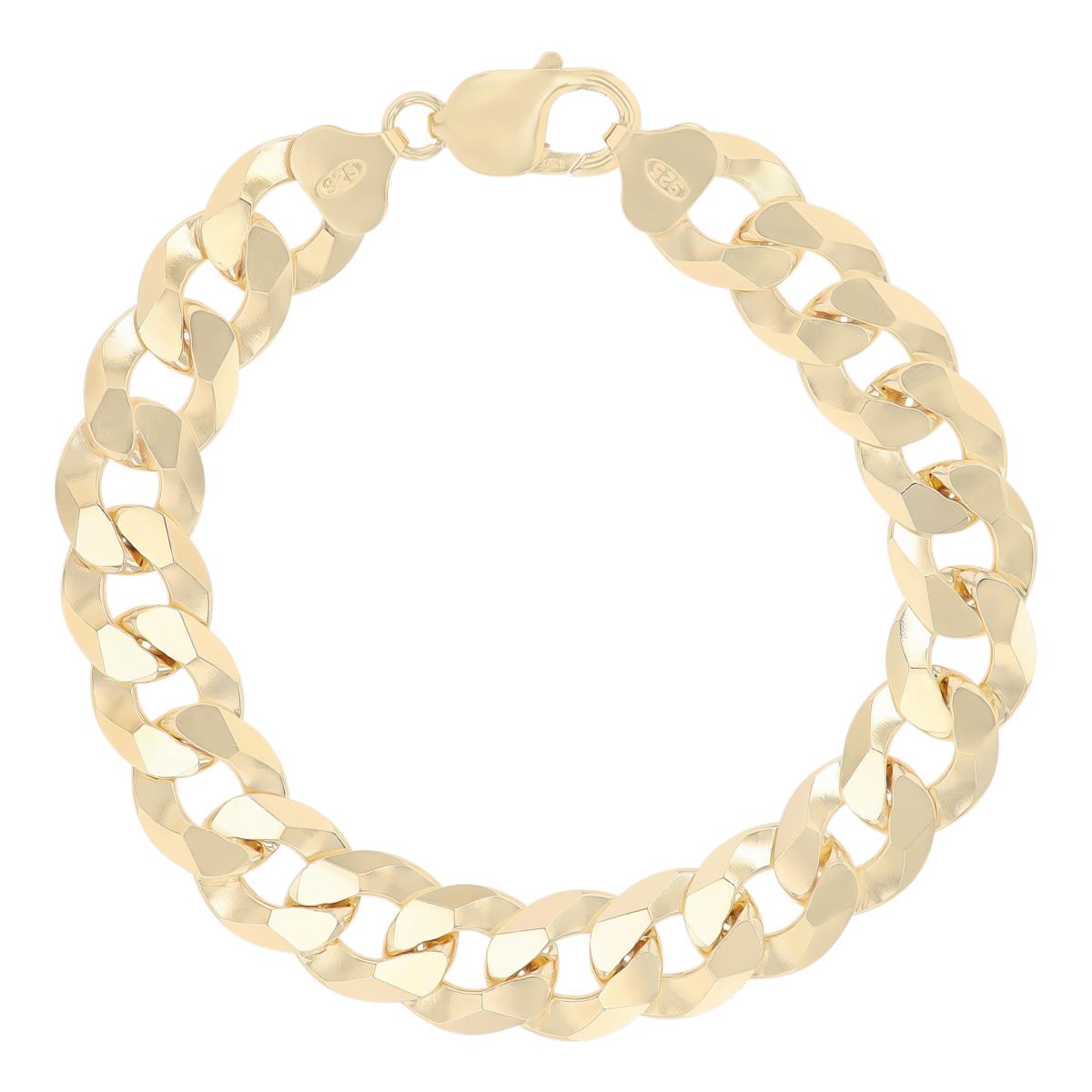 Sterling Silver Yellow 12.5mm 350 Flat Curb 9"Chain Bracelet