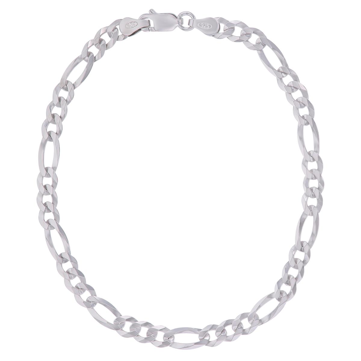 Sterling Silver Rhodium 4.7mm 120 Figaro 8.25" Chain Bracelet