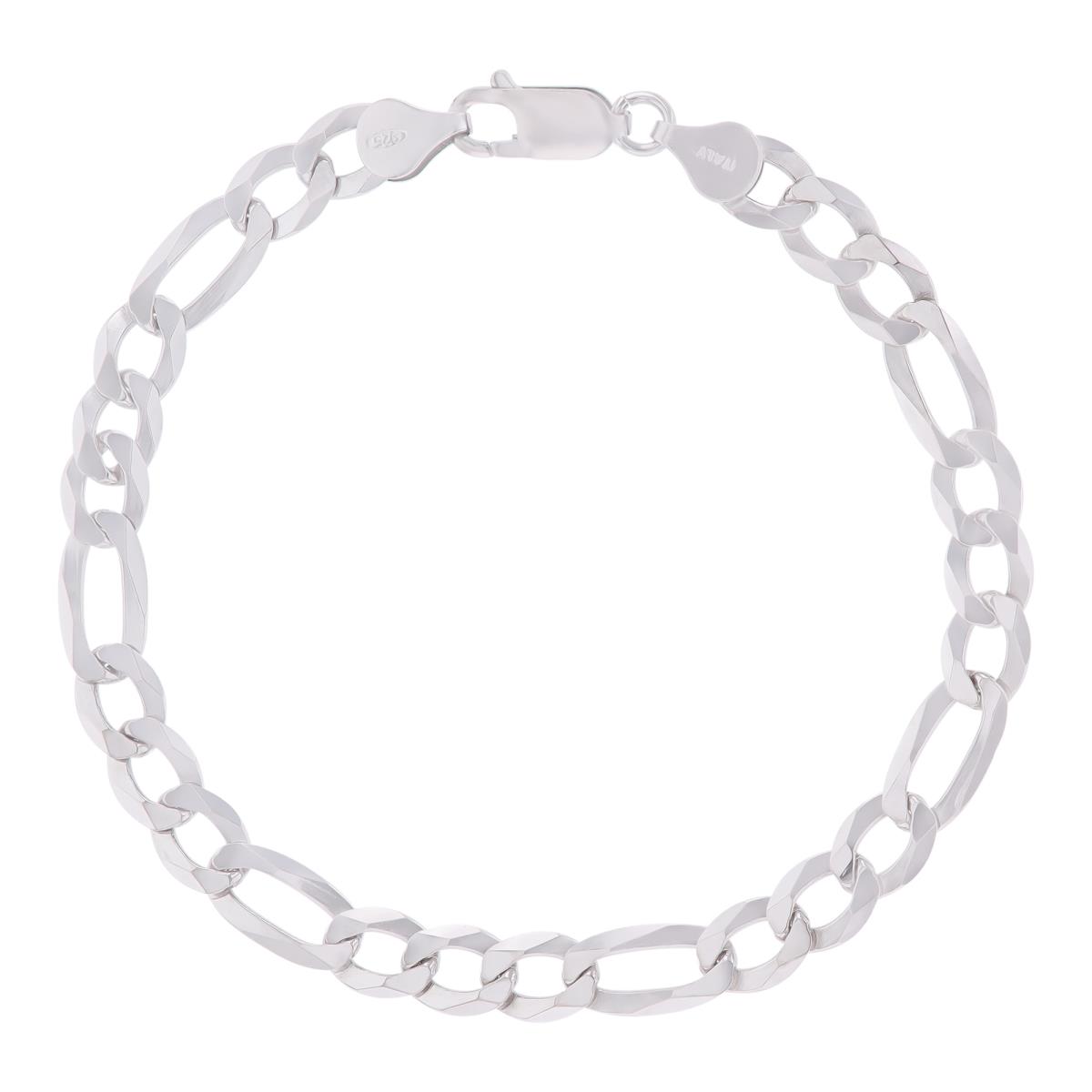 Sterling Silver Rhodium DC 6.6mm 160 Figaro 10"Chain Anklet