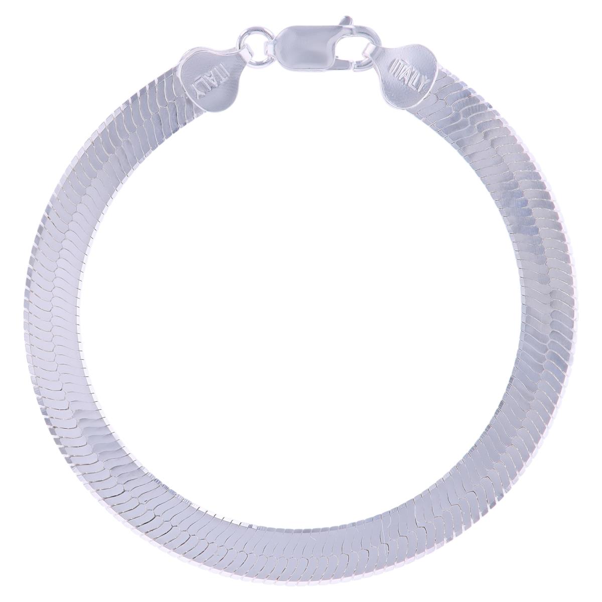 Sterling Silver Rhodium 7.00mm 080 Herringbone 7.25" Chain Bracelet