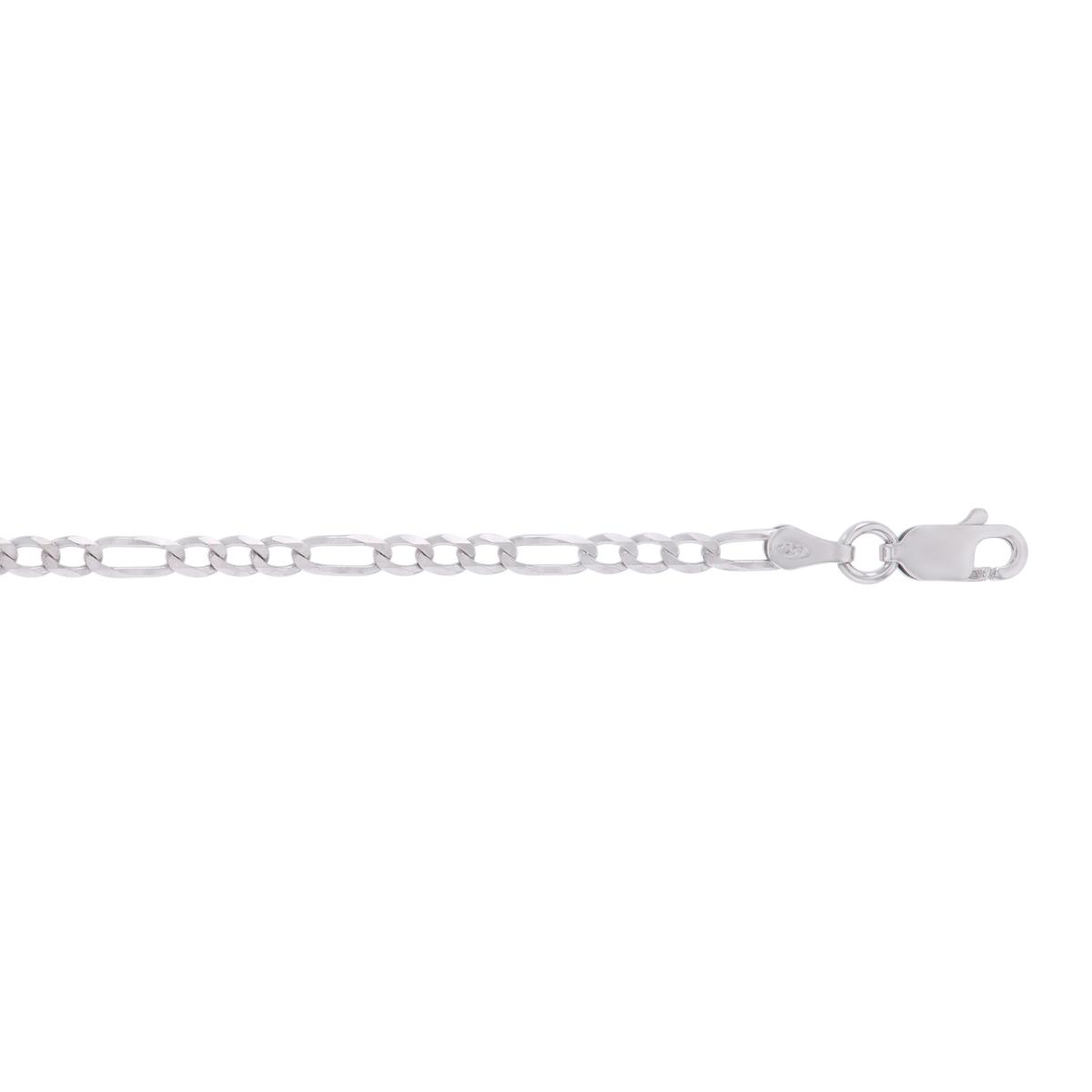 Sterling Silver Rhodium DC 2.6mm 080 Figaro 7" Chain Bracelet