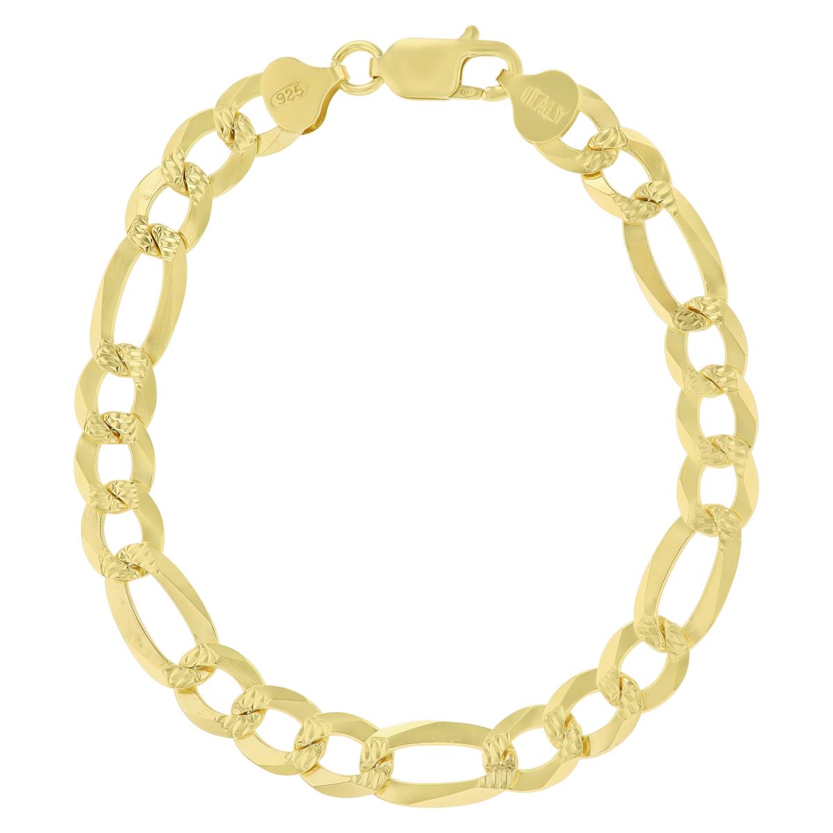 Sterling Silver Yellow DC 8.8mm 200 Figaro 8.5" Chain Bracelet