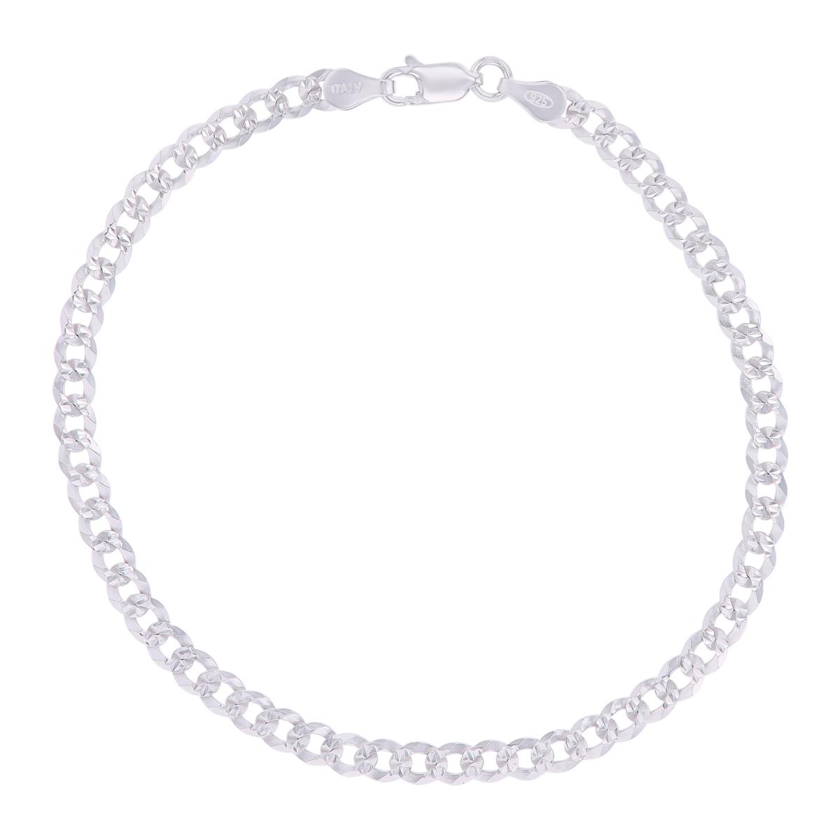 Sterling Silver Rhodium DC 4mm 100 Curb Pave 8.25"Chain Bracelet