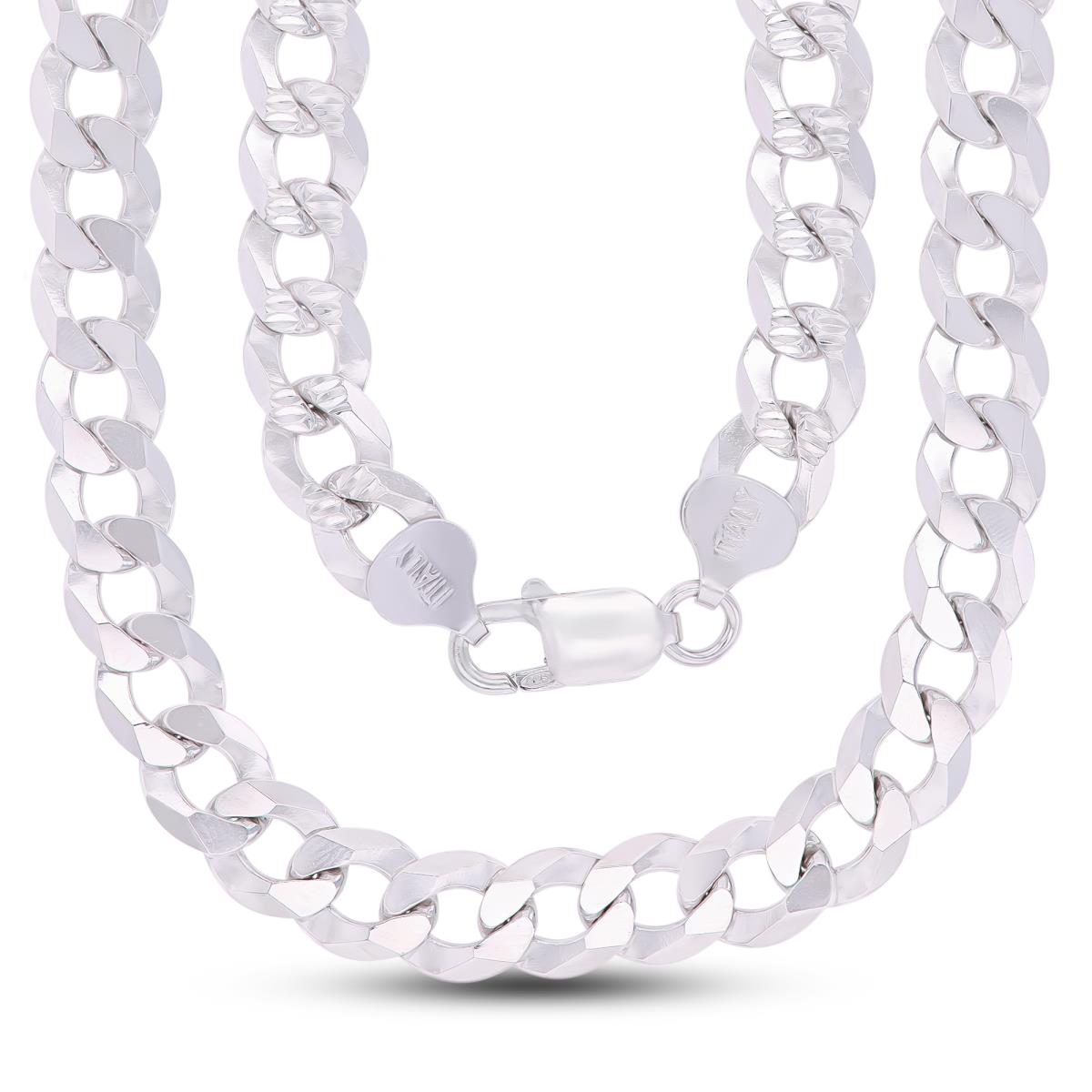 Sterling Silver Rhodium DC 8.6mm 250 Curb Pave 26"Chain