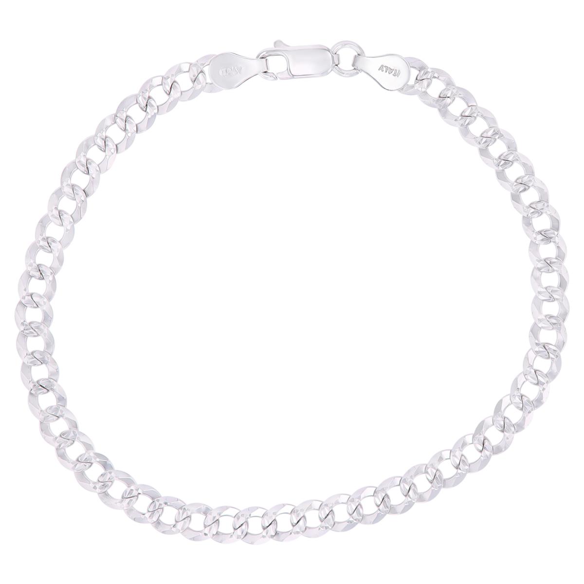 Sterling Silver Rhodium DC 5mm 150 Curb Pave 8.25"Chain Bracelet