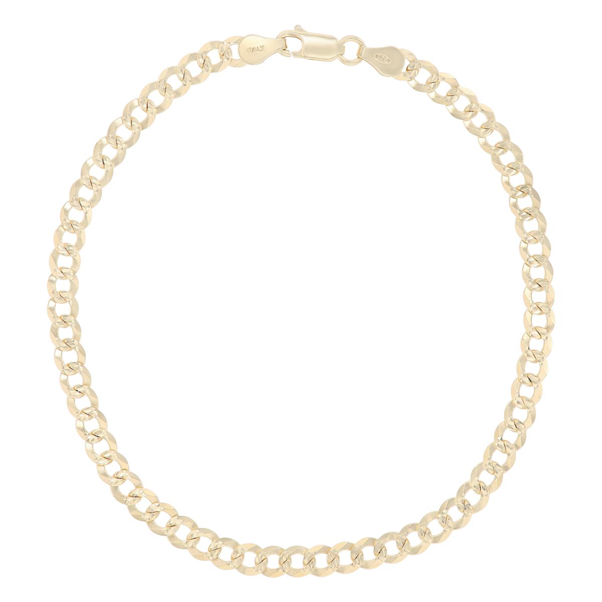 Sterling Silver Yellow DC 5mm 150 Curb Pave 10"Chain Bracelet