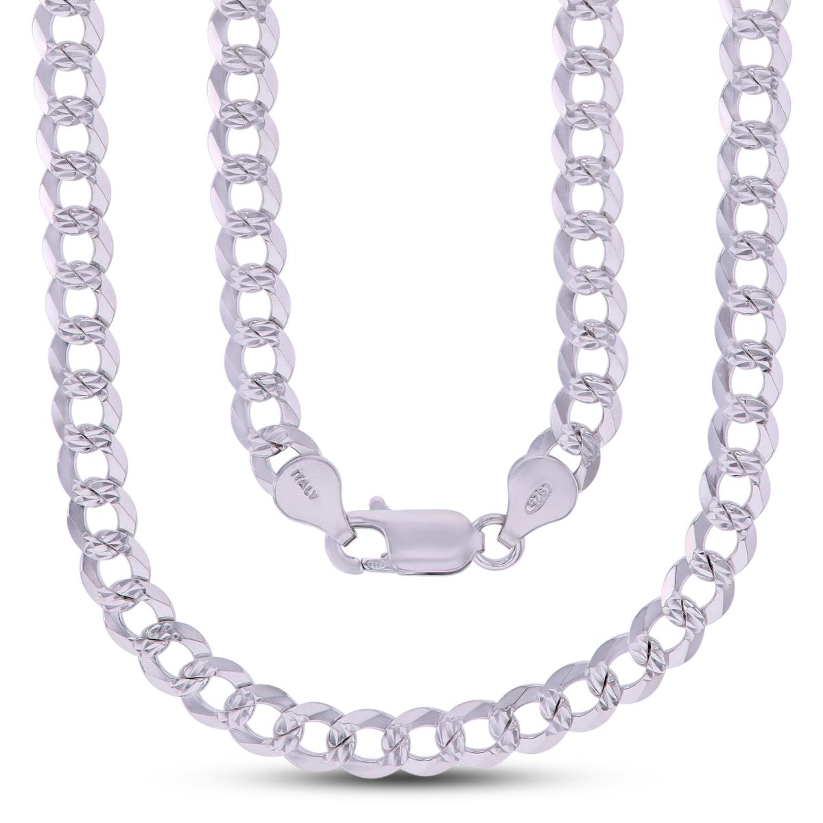 Sterling Silver Rhodium DC 6mm 160 Curb Pave 24" Chain