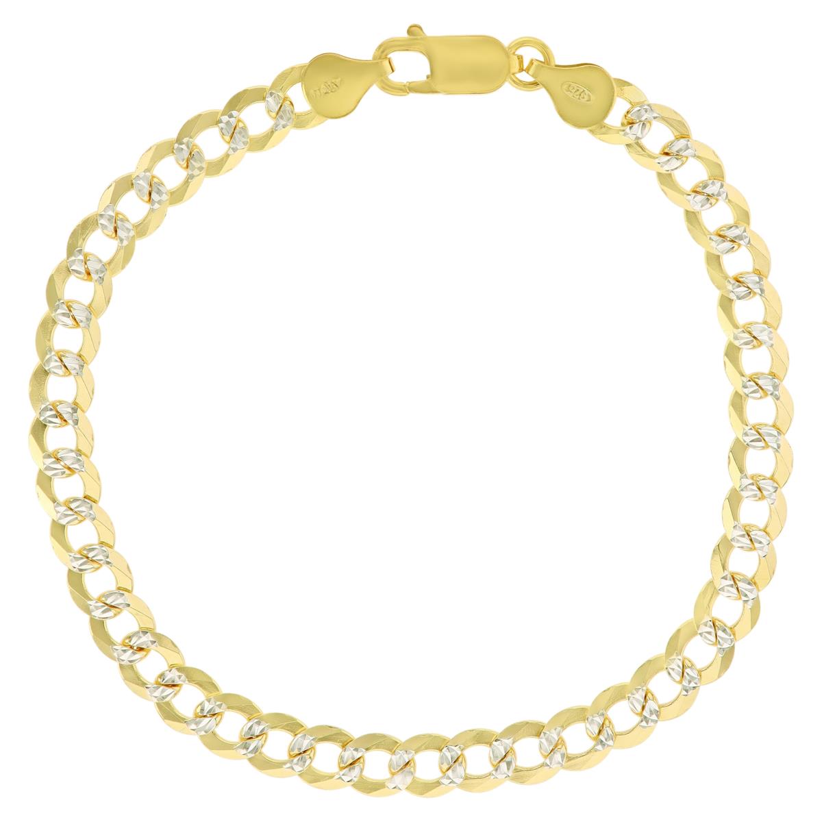 Sterling Silver Two-Tone DC 5.8mm 160 Curb Pave 8.25"Chain Bracelet