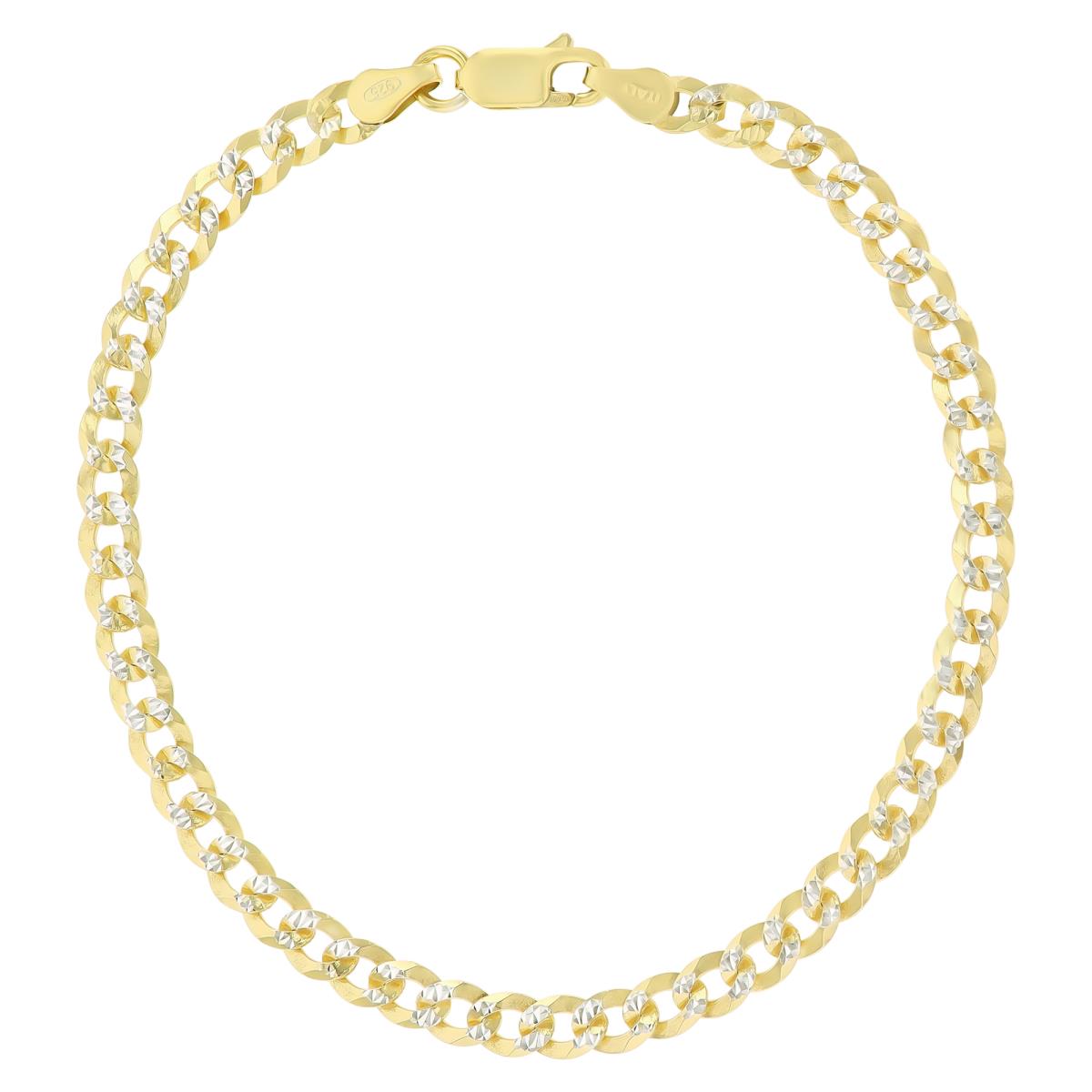 Sterling Silver Two-Tone DC 4.5mm 120 Curb Pave 10"Chain Bracelet