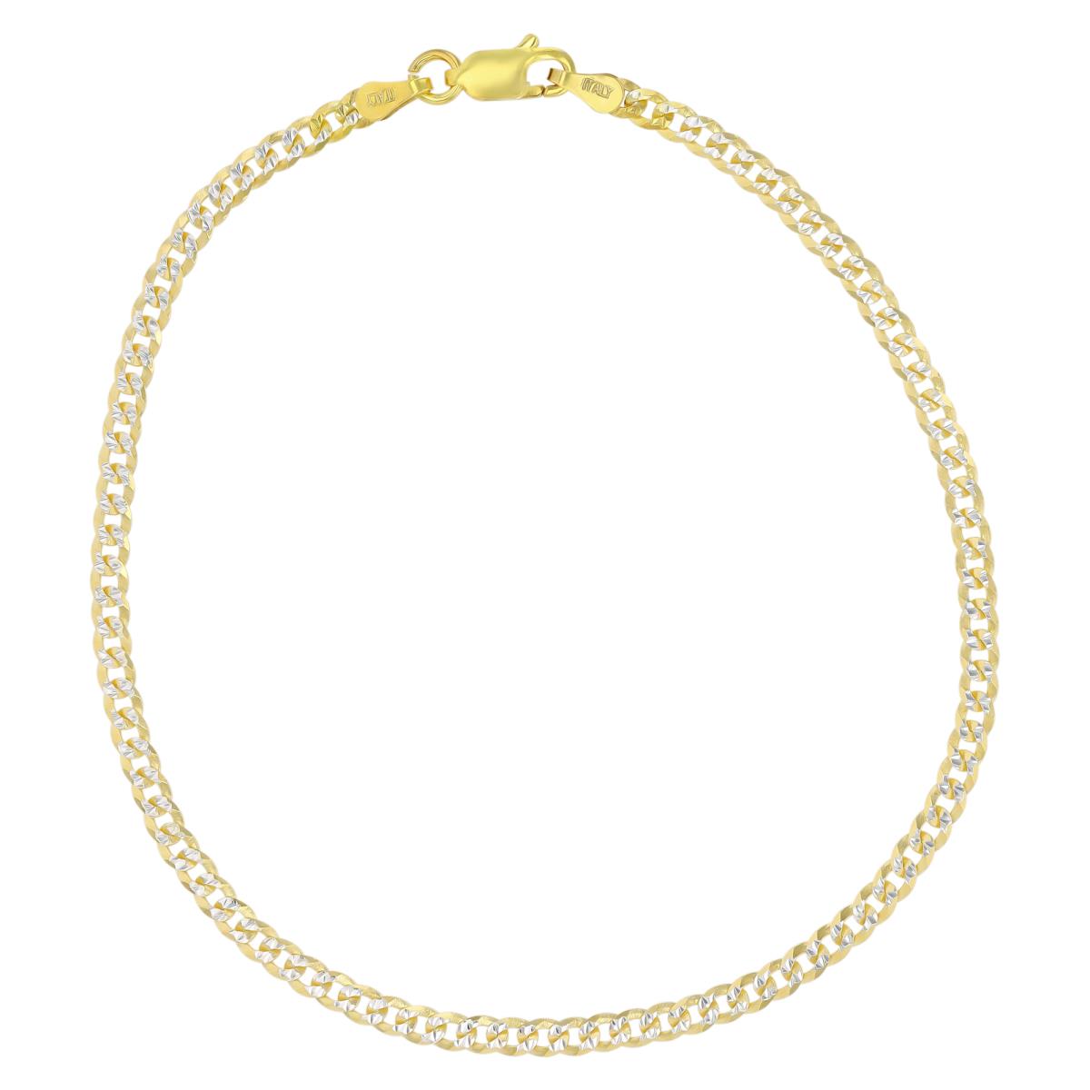 Sterling Silver Two-Tone DC 2.9mm 080 Curb Pave 7"Chain Bracelet