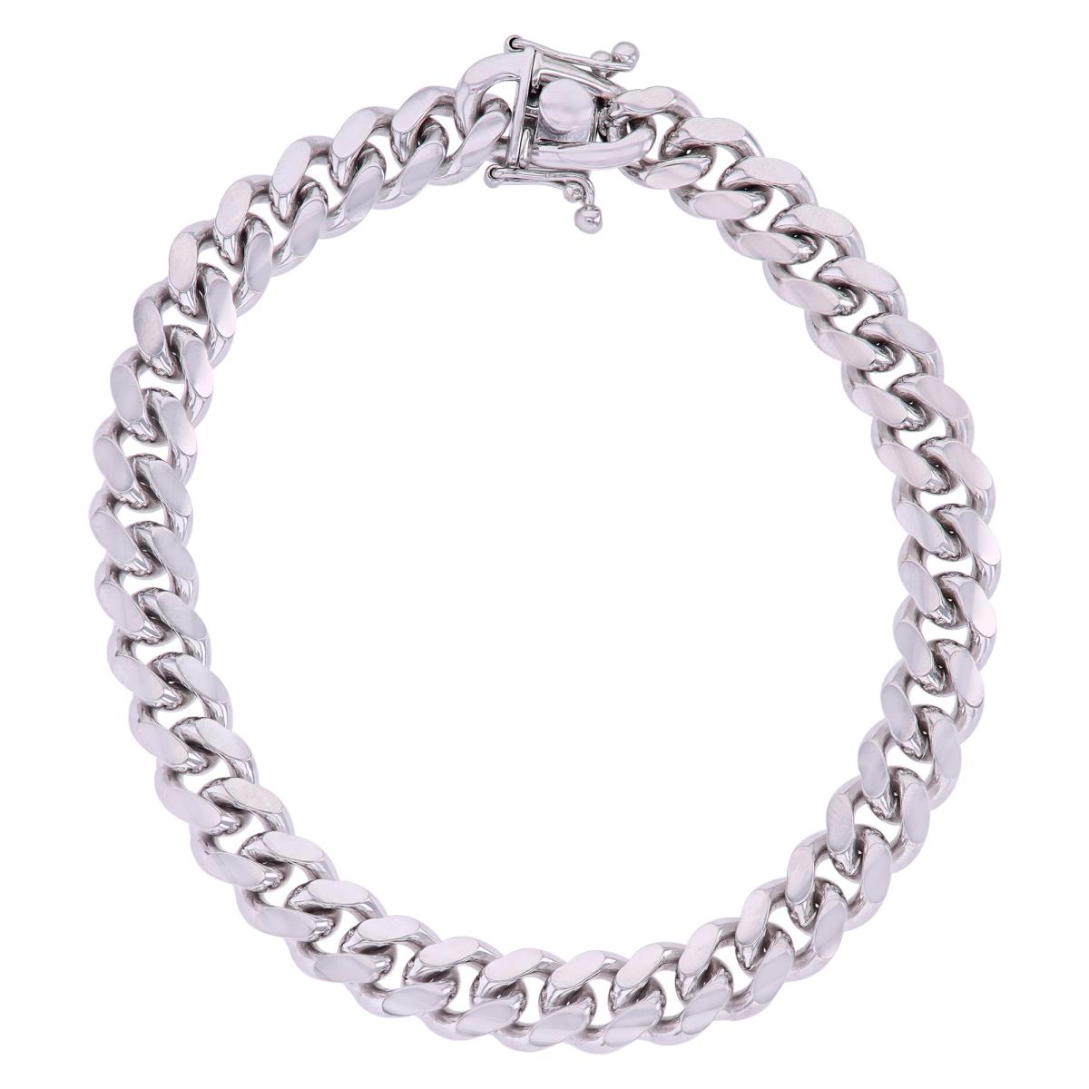 Sterling Silver Rhodium 8mm 250 Gauge 8.5" Miami Cuban Chain Bracelet