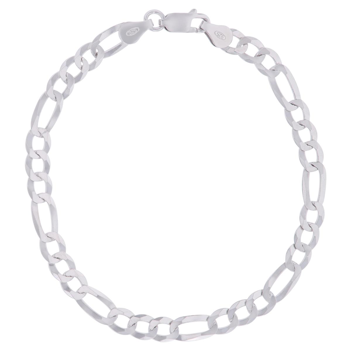 Sterling Silver Rhodium 5.5mm 150 Figaro 8.25"Chain Bracelet