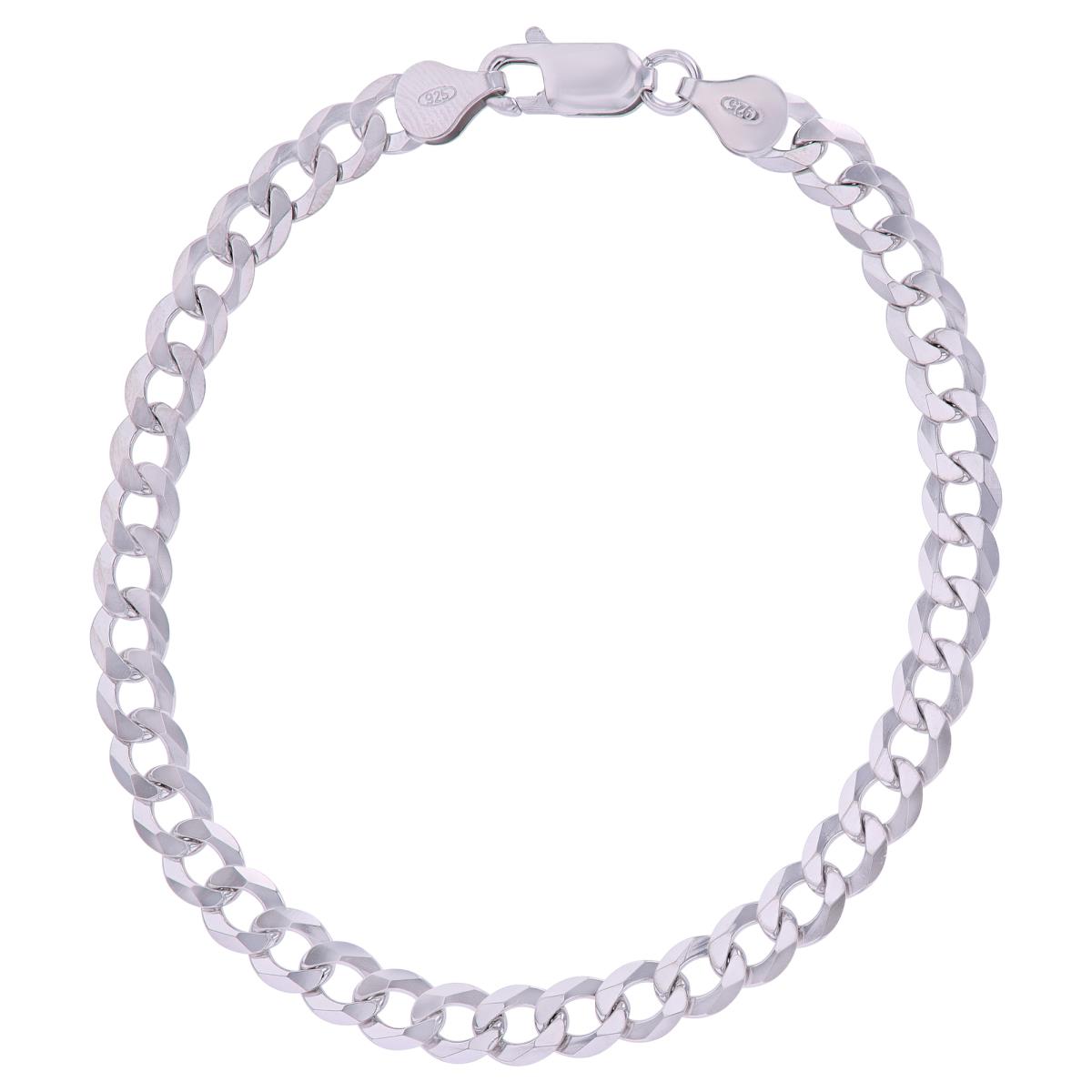 Sterling Silver Anti-Tarnish DC 6mm 160 Curb Pave 10" Chain Anklet