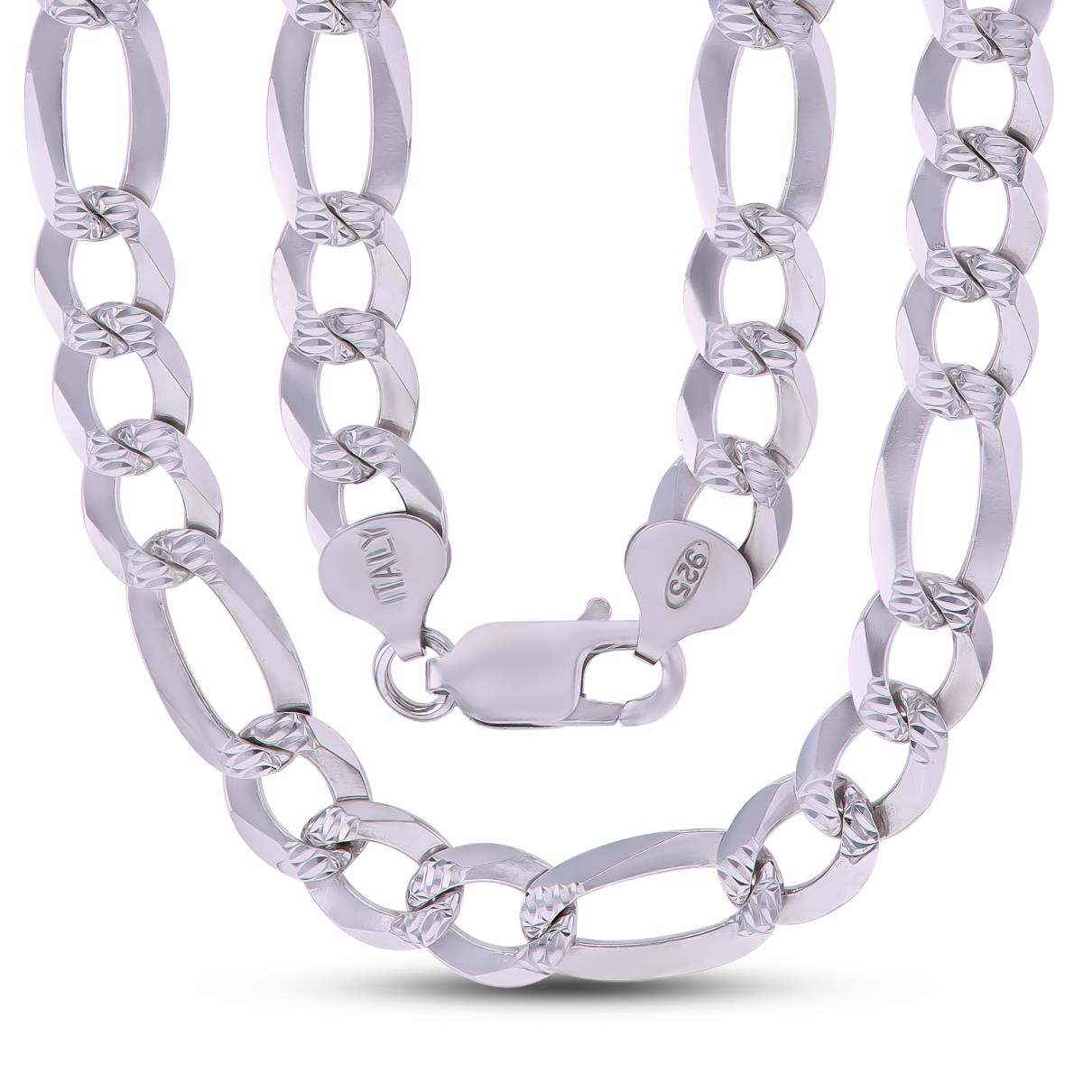 Sterling Silver Anti-Tarnish DC 8.8mm 200 Figaro 8.5"Chain Bracelet