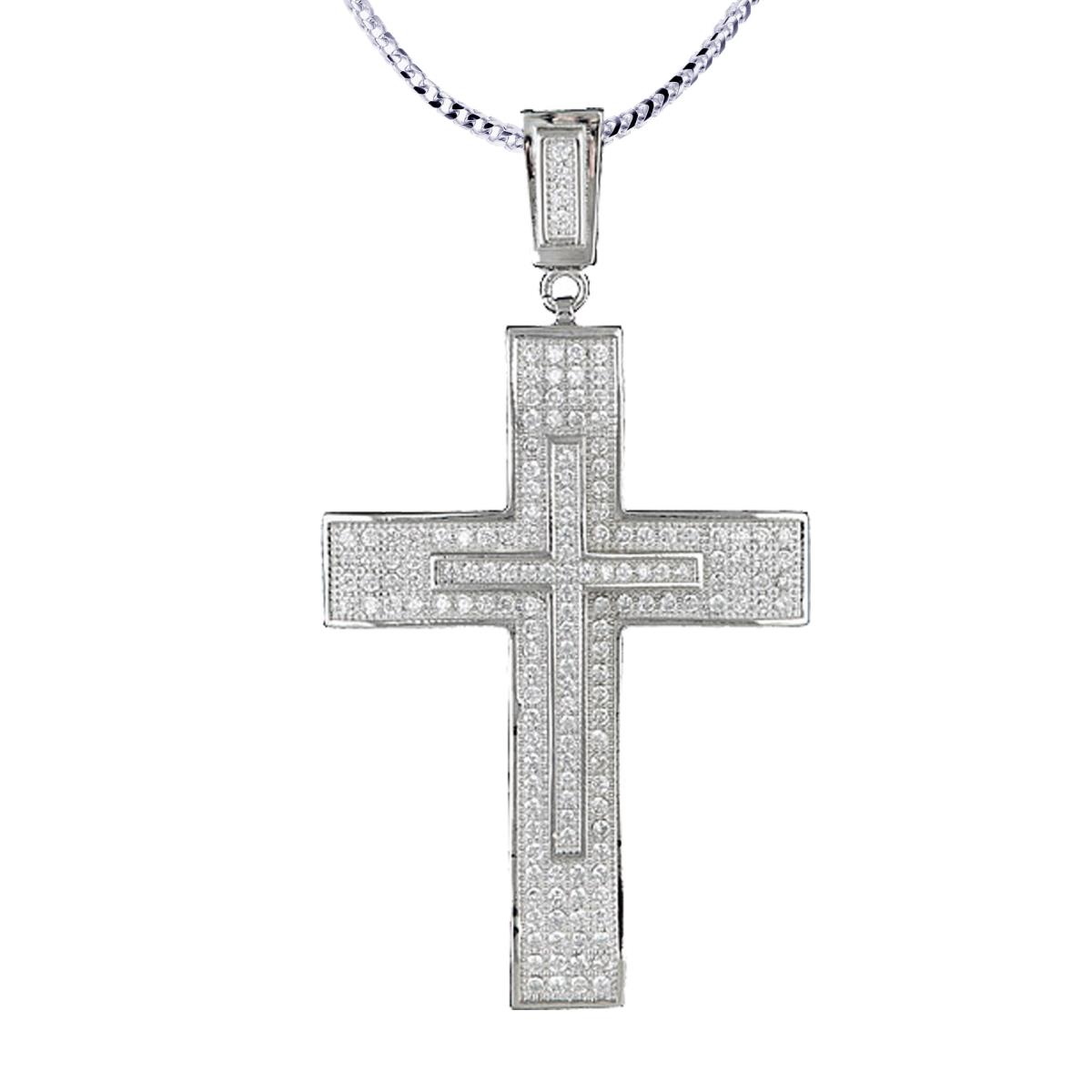 Sterling Silver Mens Cross 24" Solid Franco Necklace