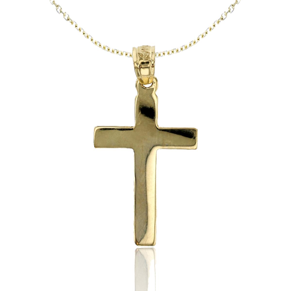 14K Yellow Gold High Polished 25x13mm Cross 16"+1"+1" DC Rolo Cable Necklace