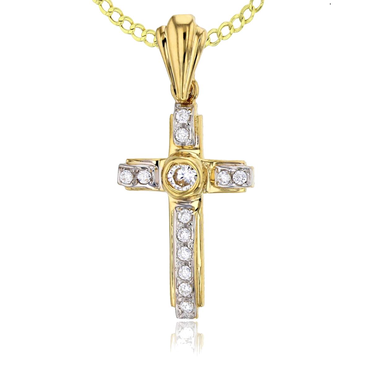 14K Yellow & White Gold 35x15MM Cross 22" Hollow Cuban Necklace