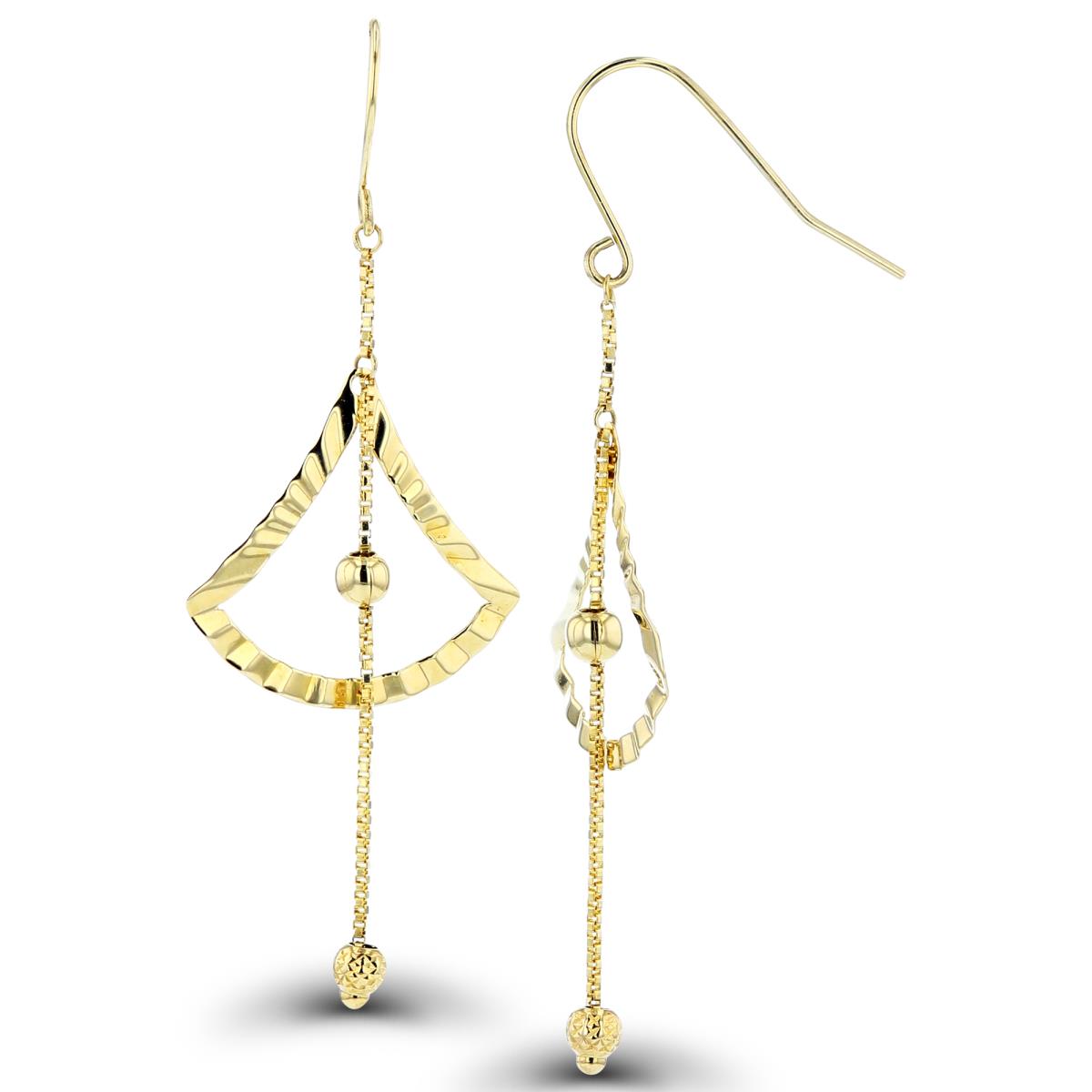 14K Yellow Gold Open DC Trill with High Polish & DC Balls Dangling on Spool Earrings with Fish Hook