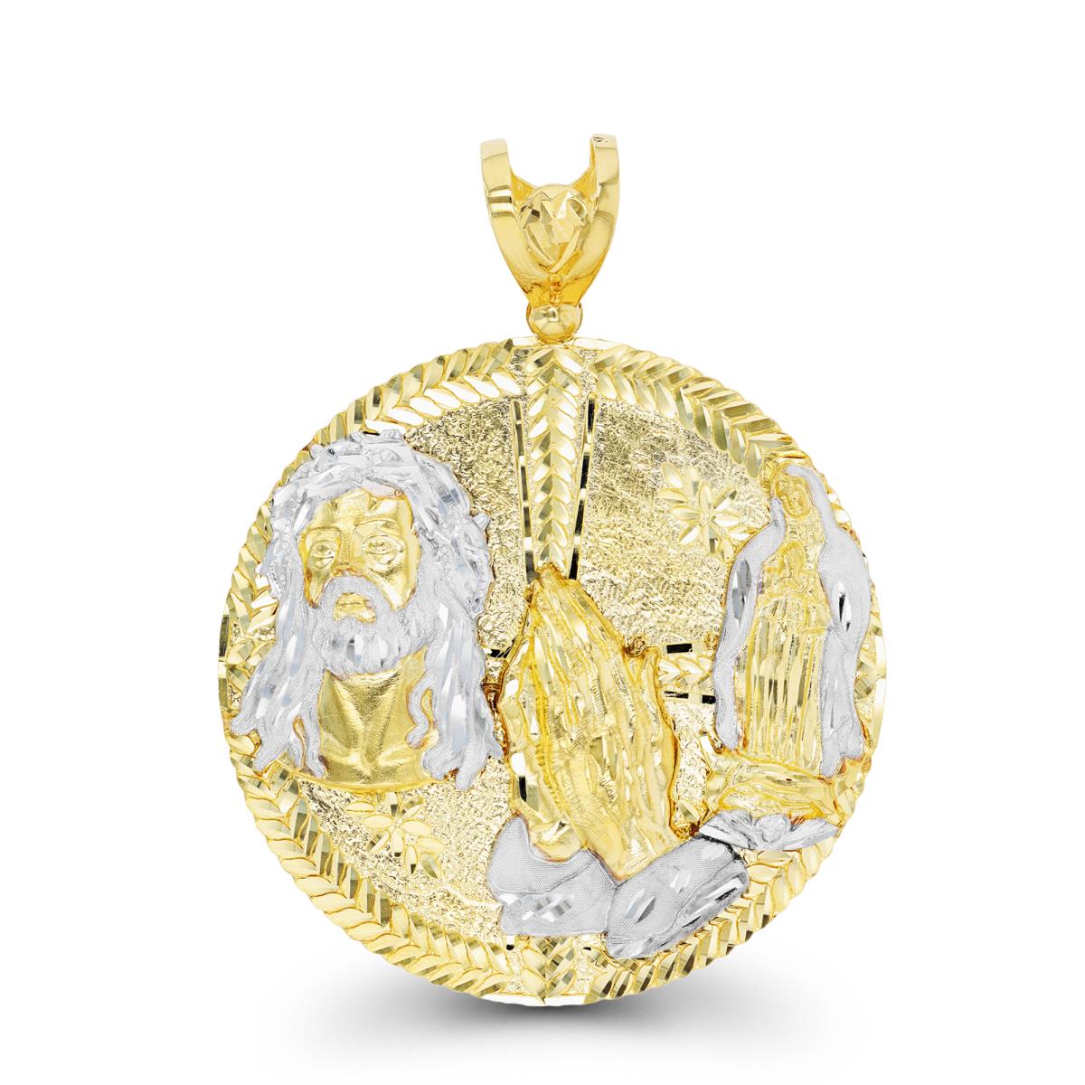 14K Two-Tone DC Triple Jesus Figure Circle Gold Pendant