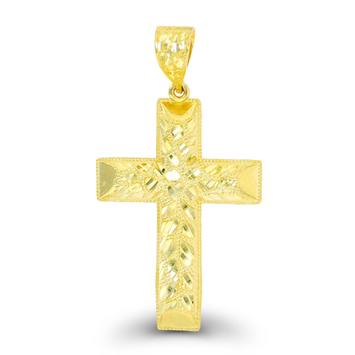 14K Yellow Gold DC & Milgrain Domed Cross Pendant